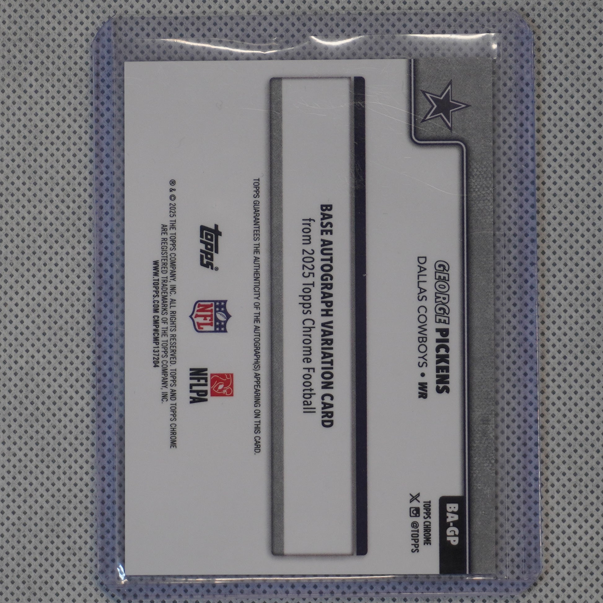 2025 Topps Chrome #BA-GP George Pickens Chrome Autographs Purple Geometric Refractor #/75 Dallas Cowboys SN.AU