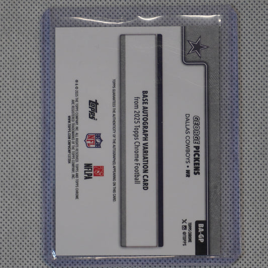 2025 Topps Chrome #BA-GP George Pickens Chrome Autographs Purple Geometric Refractor #/75 Dallas Cowboys SN.AU