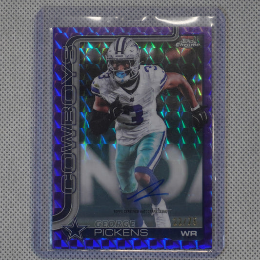 2025 Topps Chrome #BA-GP George Pickens Chrome Autographs Purple Geometric Refractor #/75 Dallas Cowboys SN.AU