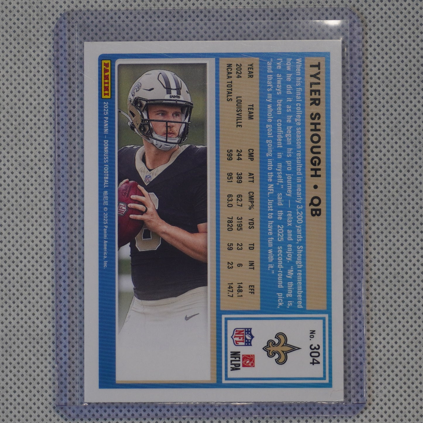 2025 Donruss #304 Tyler Shough Press Proofs Purple New Orleans Saints RC