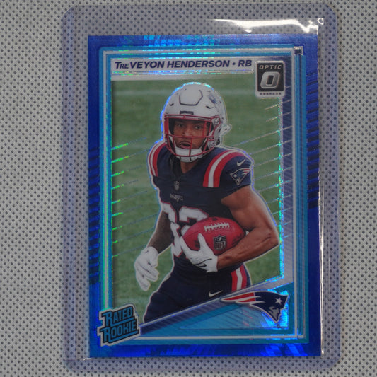 2025 Donruss Optic #248 TreVeyon Henderson Blue Hyper New England Patriots RC