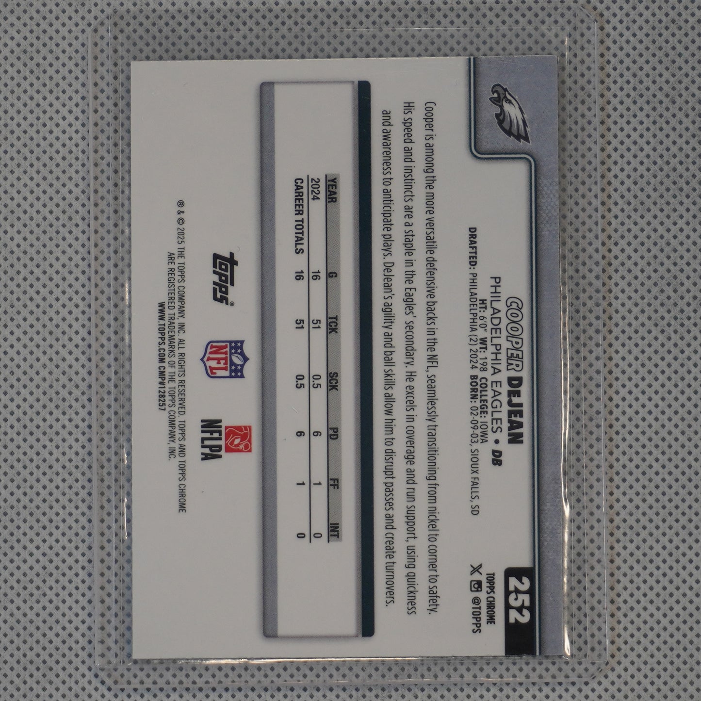 2025 Topps Chrome #252 Cooper DeJean X-Fractor Philadelphia Eagles