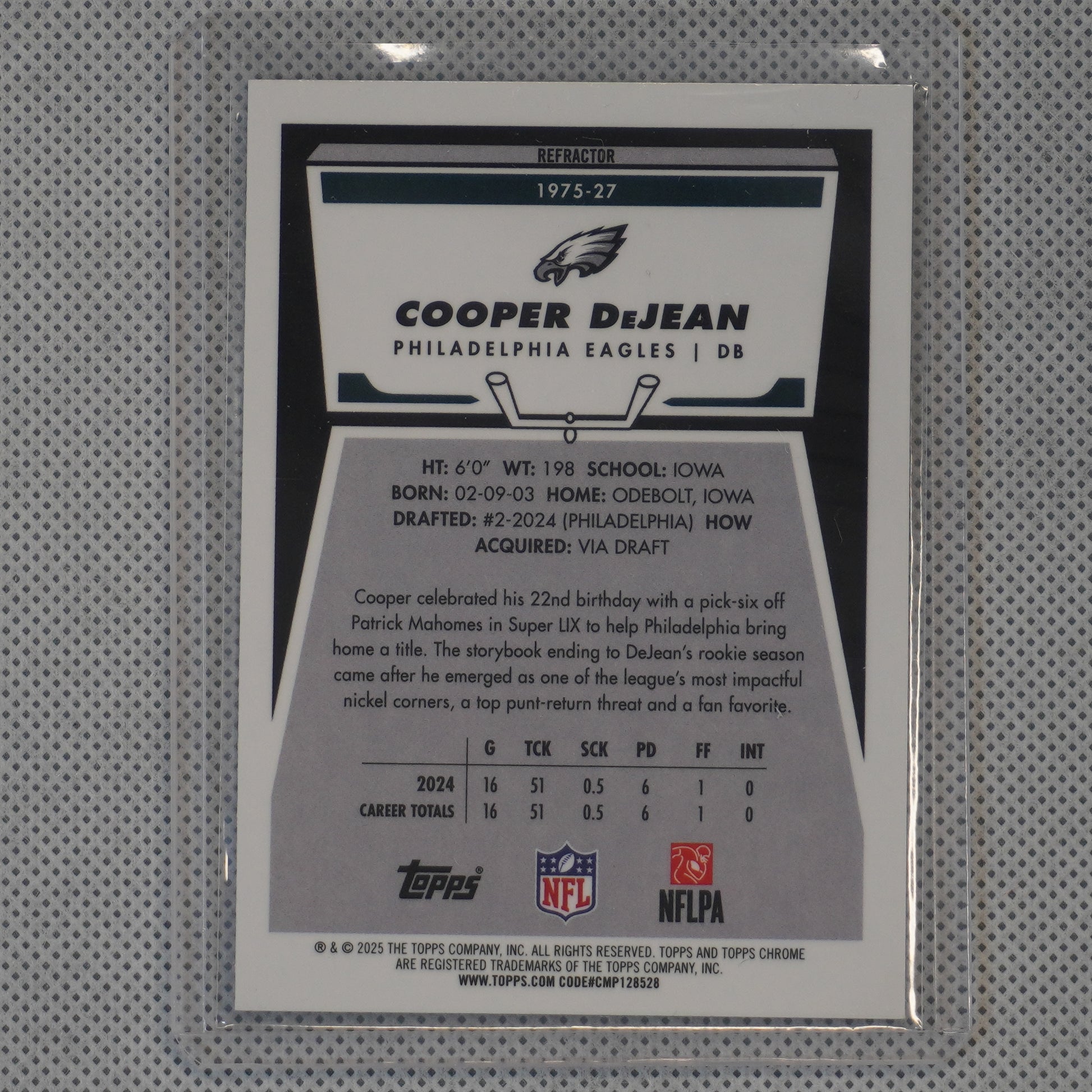 2025 Topps Chrome #1975-27 Cooper DeJean 1975 Topps Refractor Philadelphia Eagles