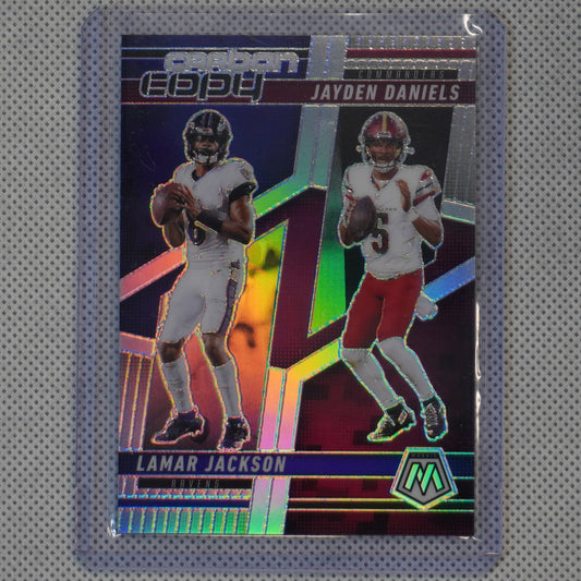 2025 Panini Mosaic #CCO-6 Jayden Daniels / Lamar Jackson Carbon Copy Silver Philadelphia Eagles