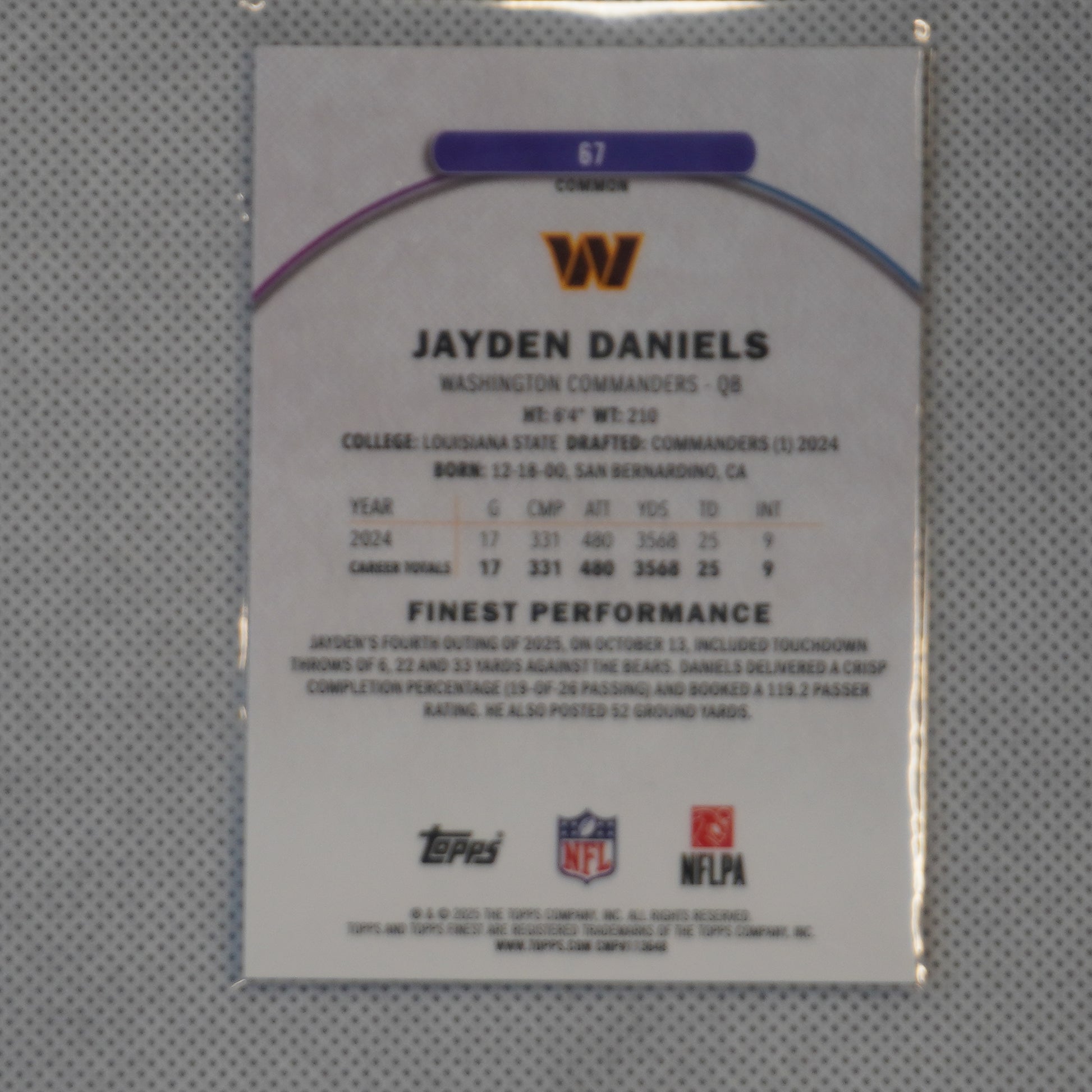 2025 Finest #67 Jayden Daniels Washington Commanders