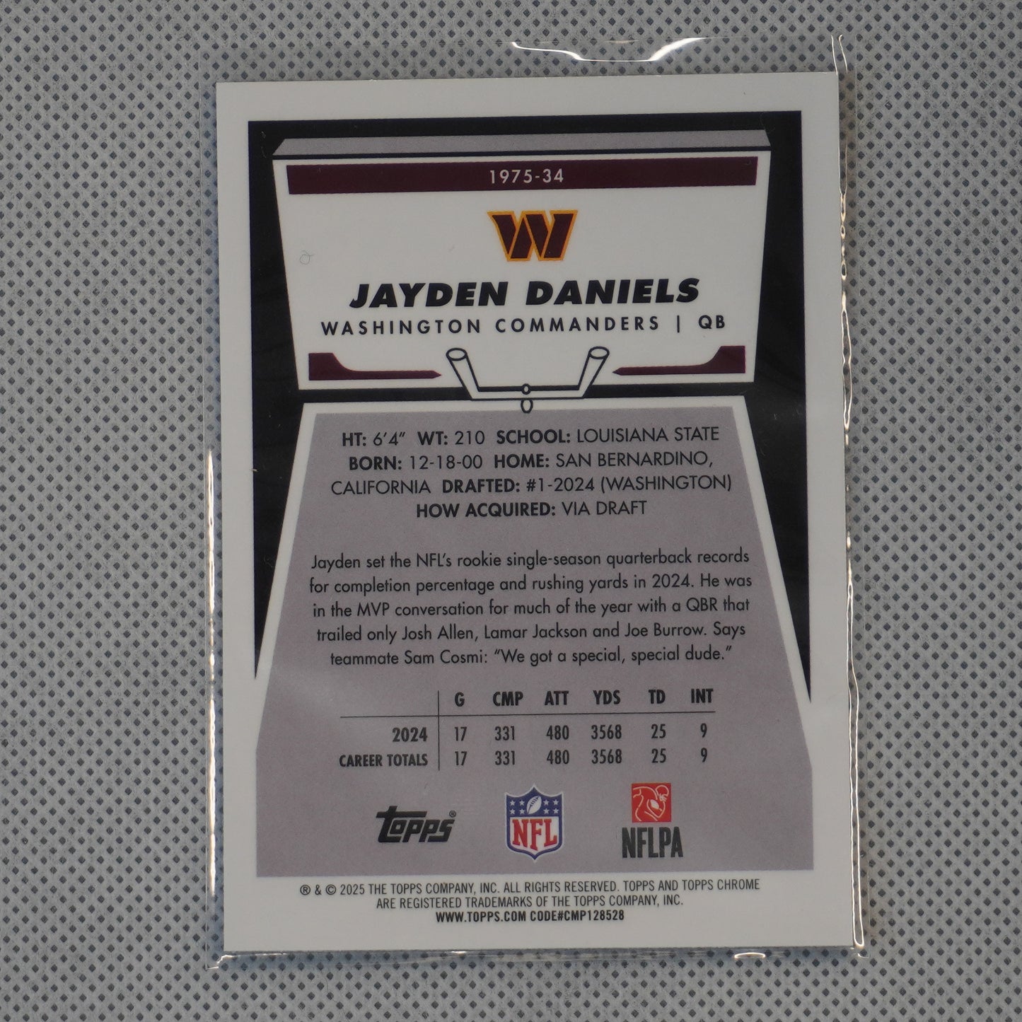 2025 Topps Chrome #1975-34 Jayden Daniels 1975 Topps Washington Commanders