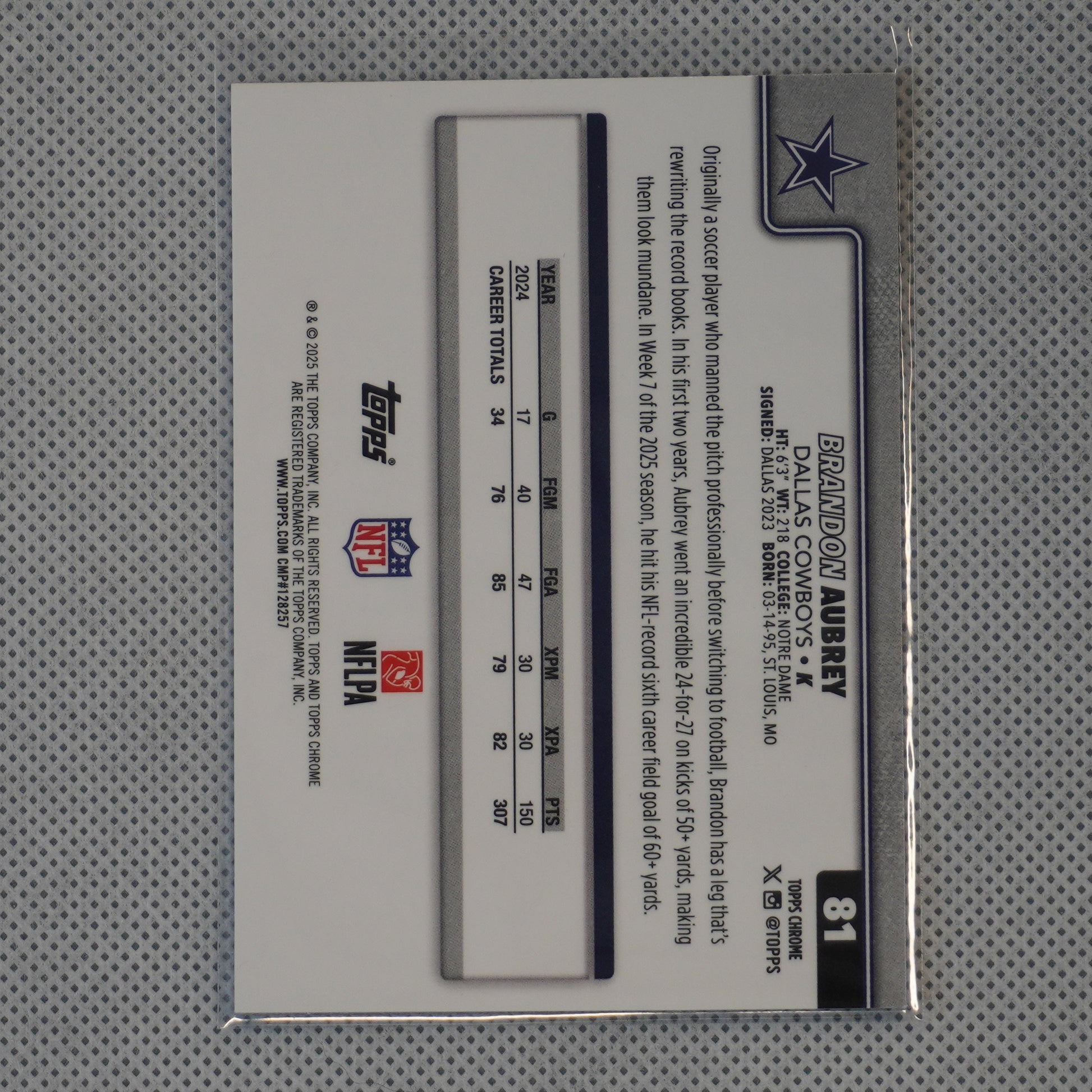 2025 Topps Chrome #81 Brandon Aubrey Prism Refractor Dallas Cowboys