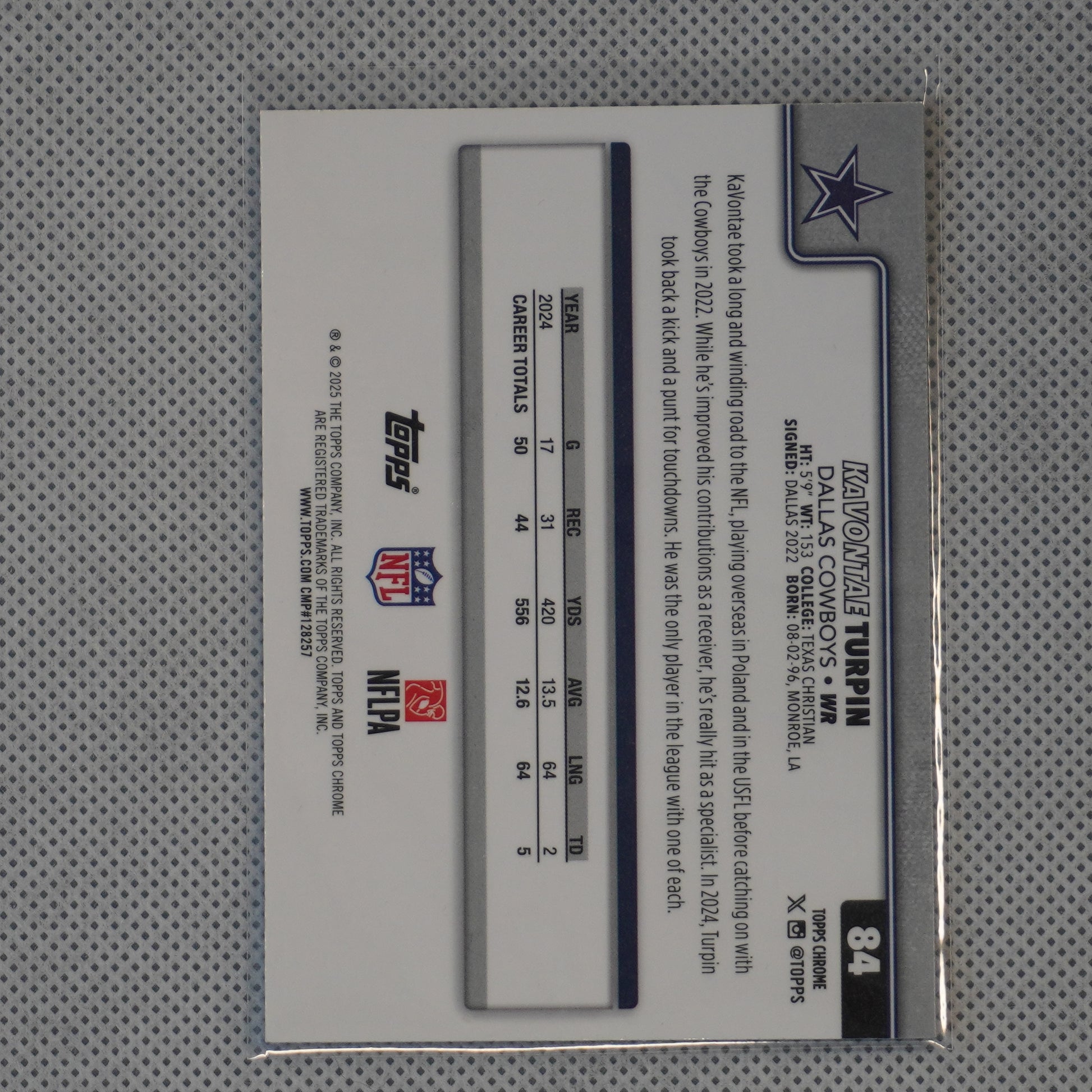 2025 Topps Chrome #84 KaVontae Turpin Prism Refractor Dallas Cowboys