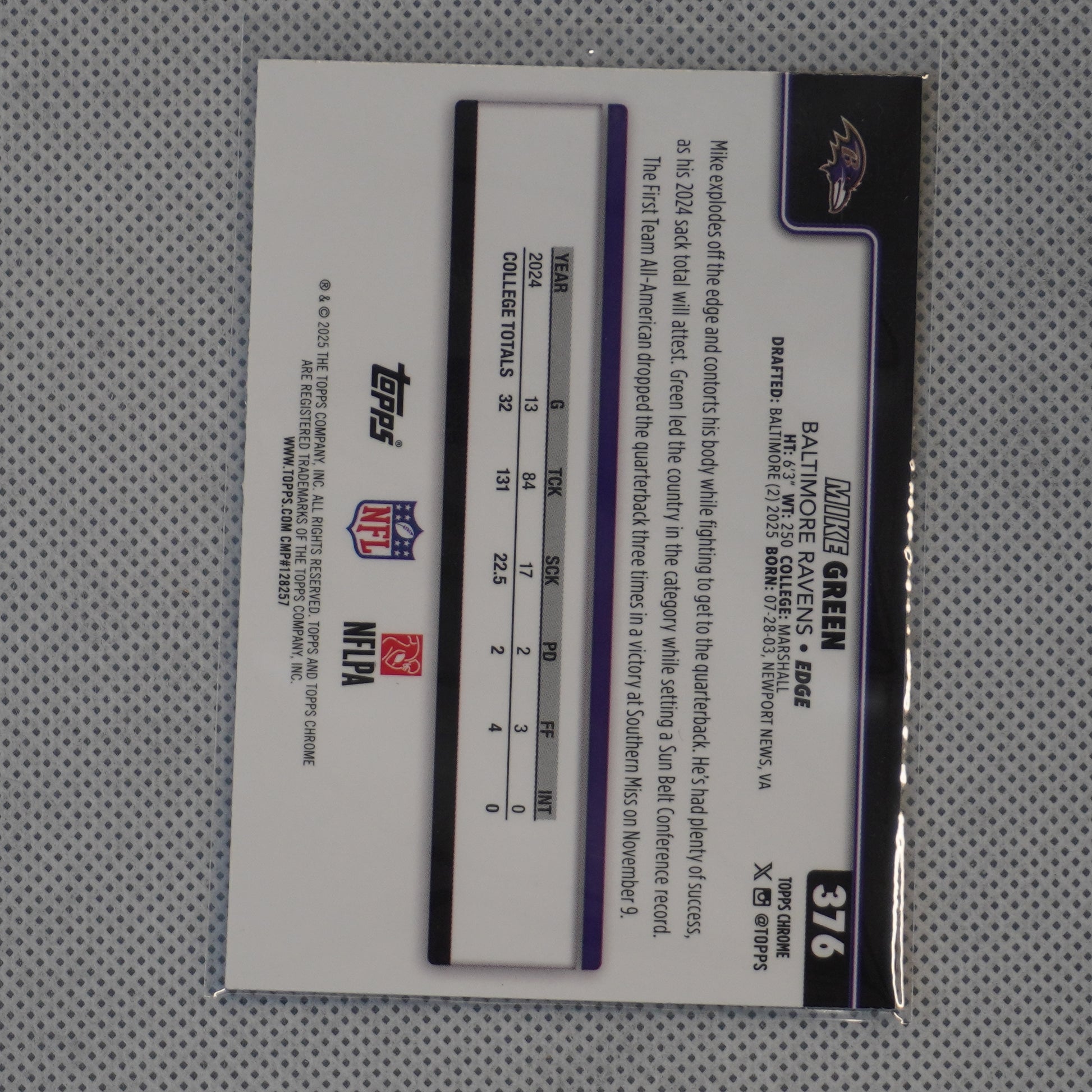 2025 Topps Chrome #376 Mike Green Baltimore Ravens RC
