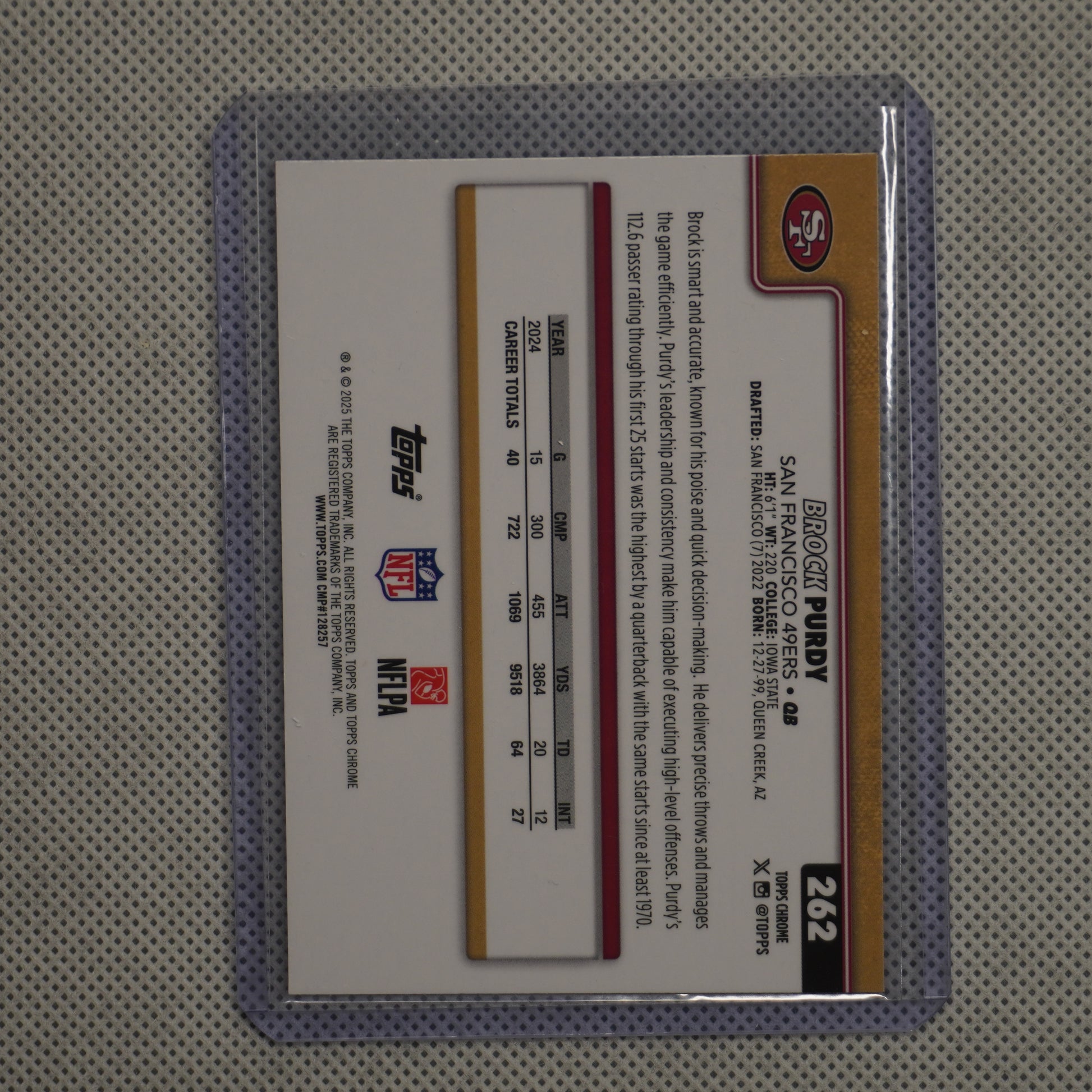 2025 Topps Chrome #262 Brock Purdy Hot Pink X-Fractor San Francisco 49ers