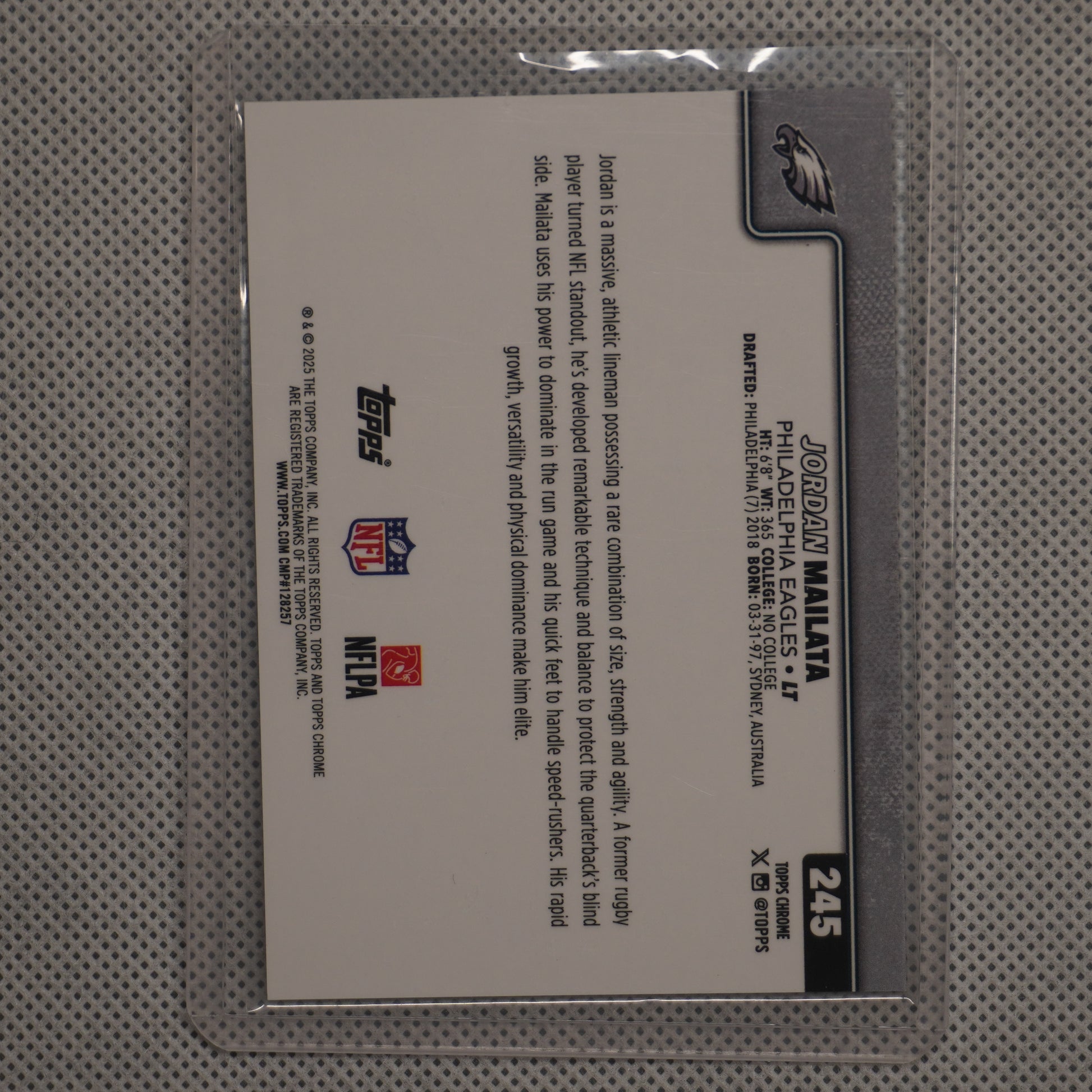 2025 Topps Chrome #245 Jordan Mailata Gold Geometric Refractor #/50 Philadelphia Eagles SN