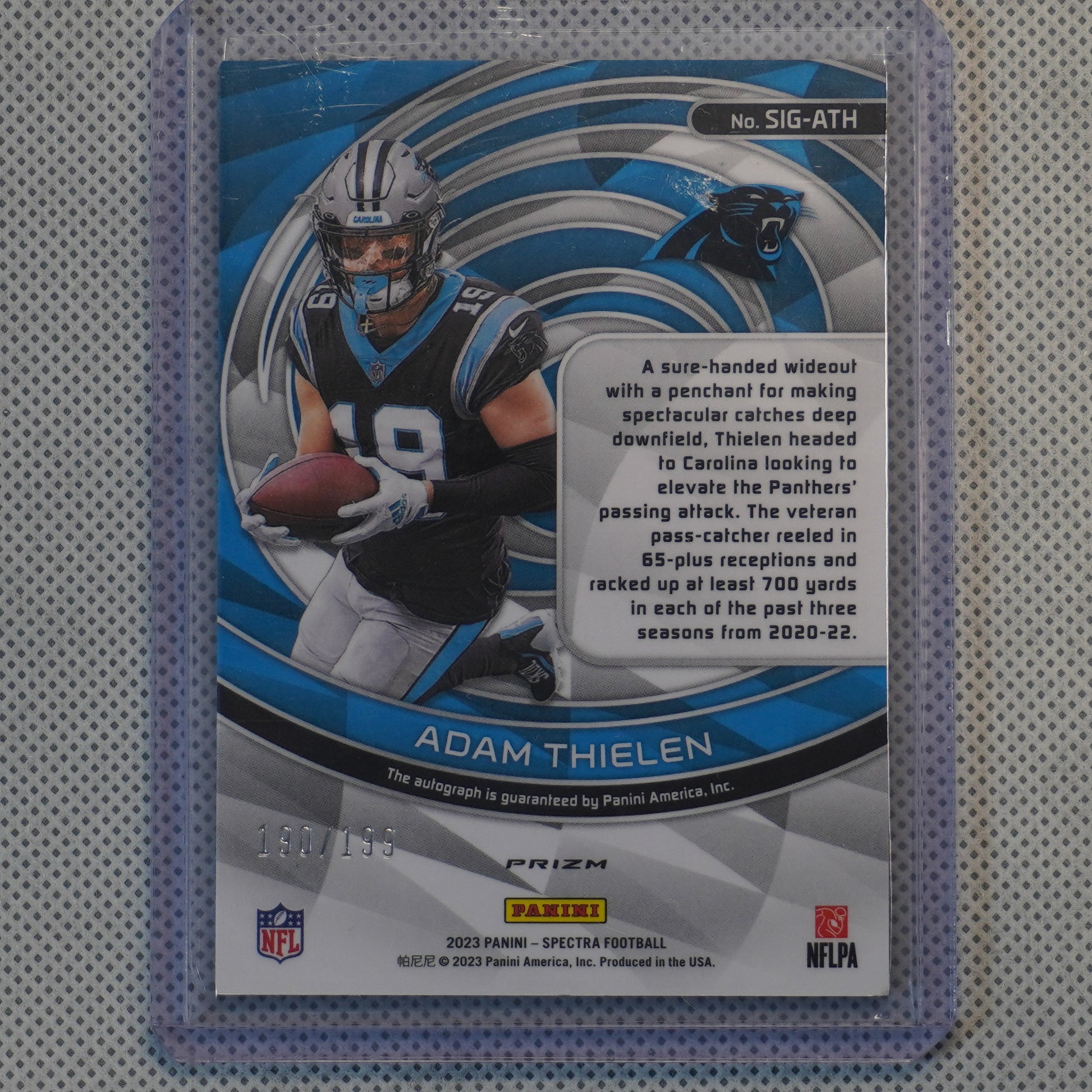2023 Panini Spectra #SIG-ATH Adam Thielen Signatures #/199 Carolina Panthers SN,AU