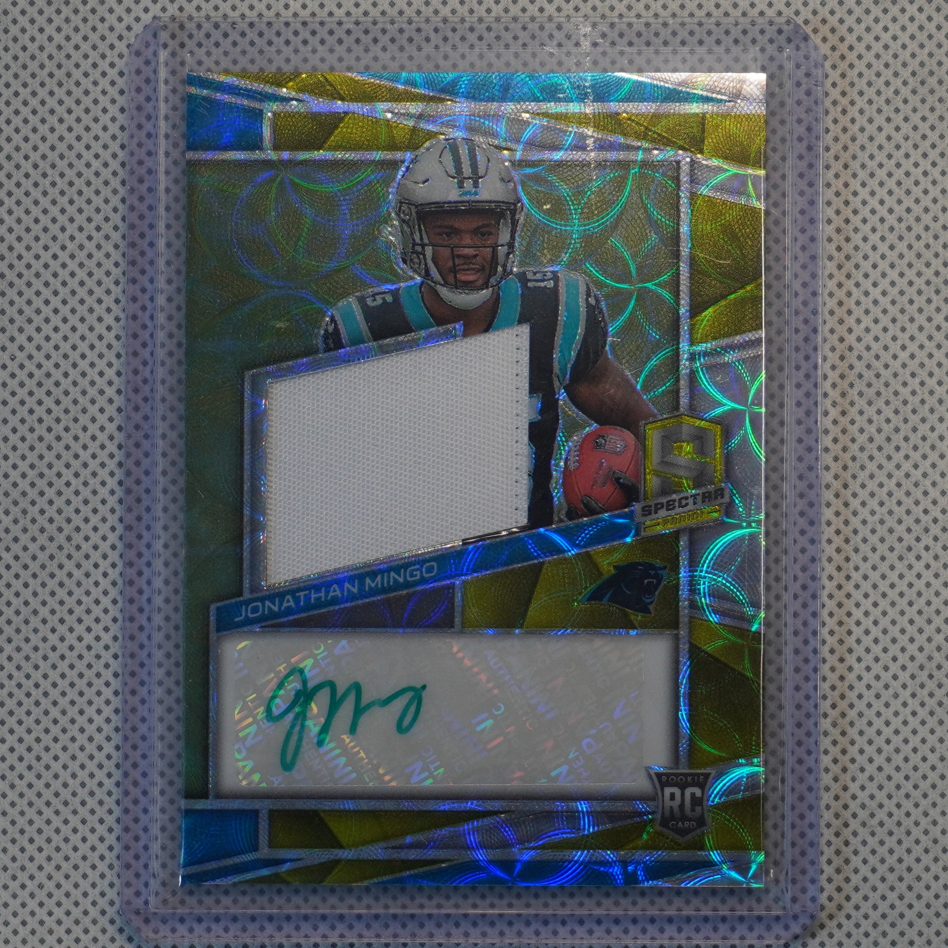 2023 Panini Spectra #219 Jonathan Mingo Rookie Patch Autographs Neon Green #/35 Carolina Panthers SN,MEM,AU
