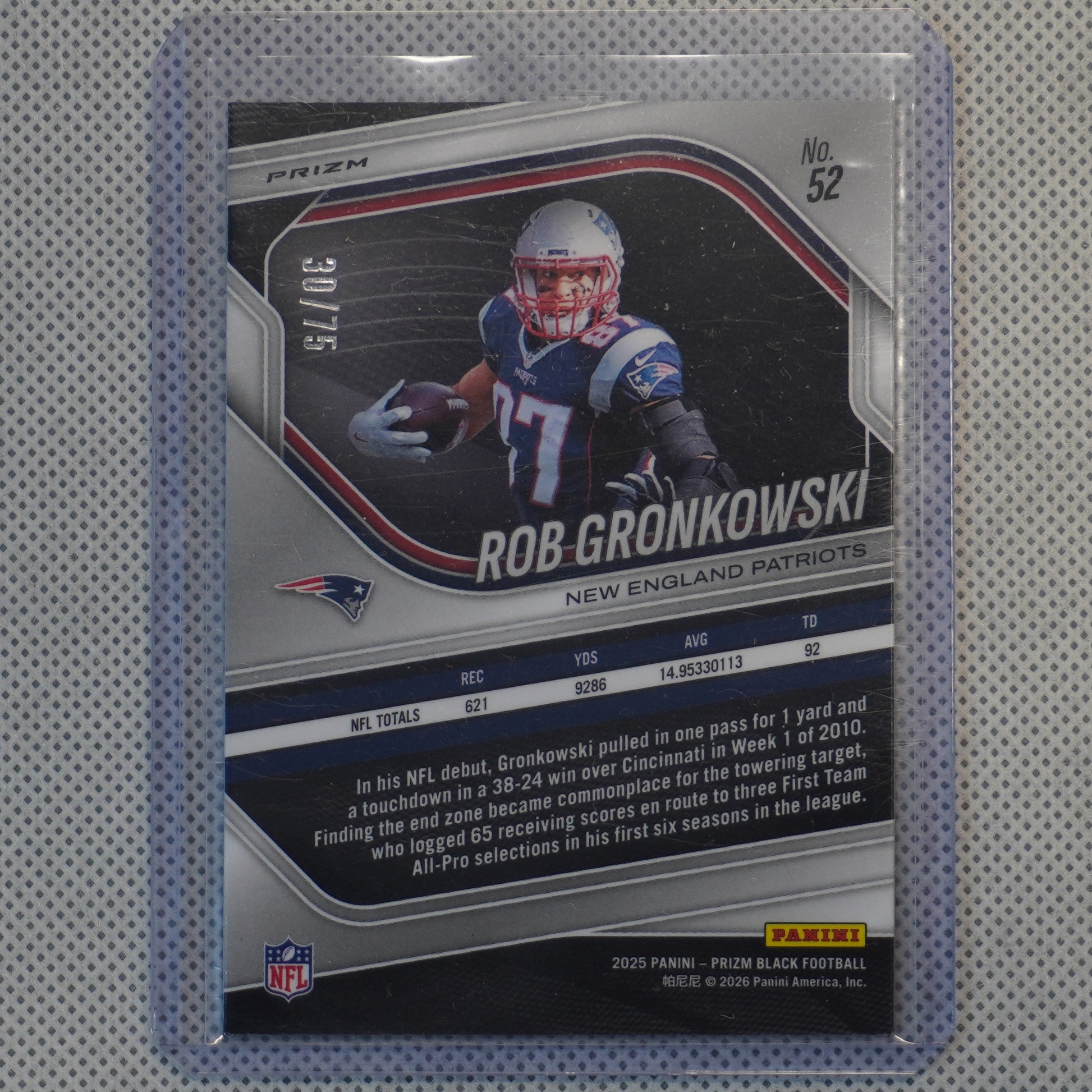 2025 Panini Prizm Black #52 Rob Gronkowski Prizms Red Power #/75 New England Patriots SN