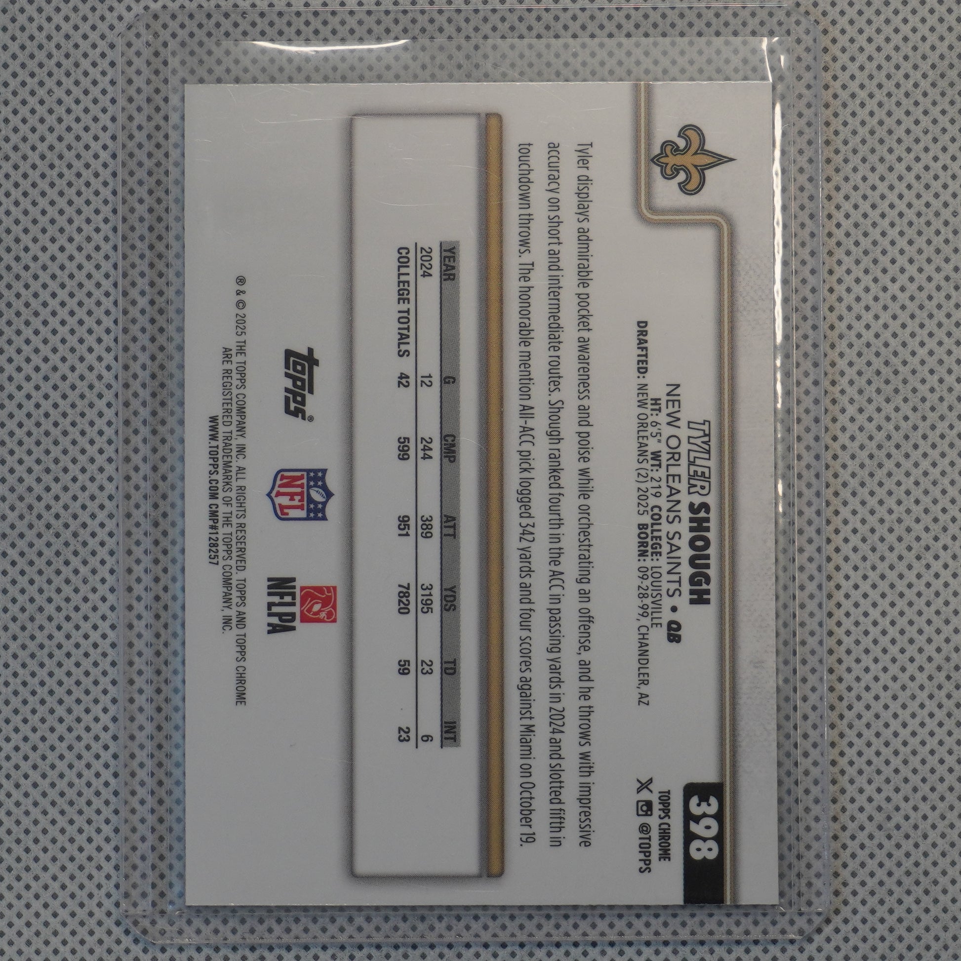 2025 Topps Chrome #398 Tyler Shough Prism Refractor New Orleans Saints RC