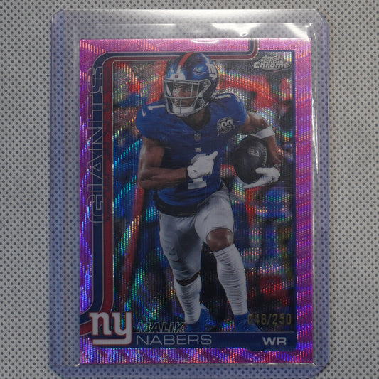 2025 Topps Chrome #225 Malik Nabers Pink Wave Refractor #/250 New York Giants SN