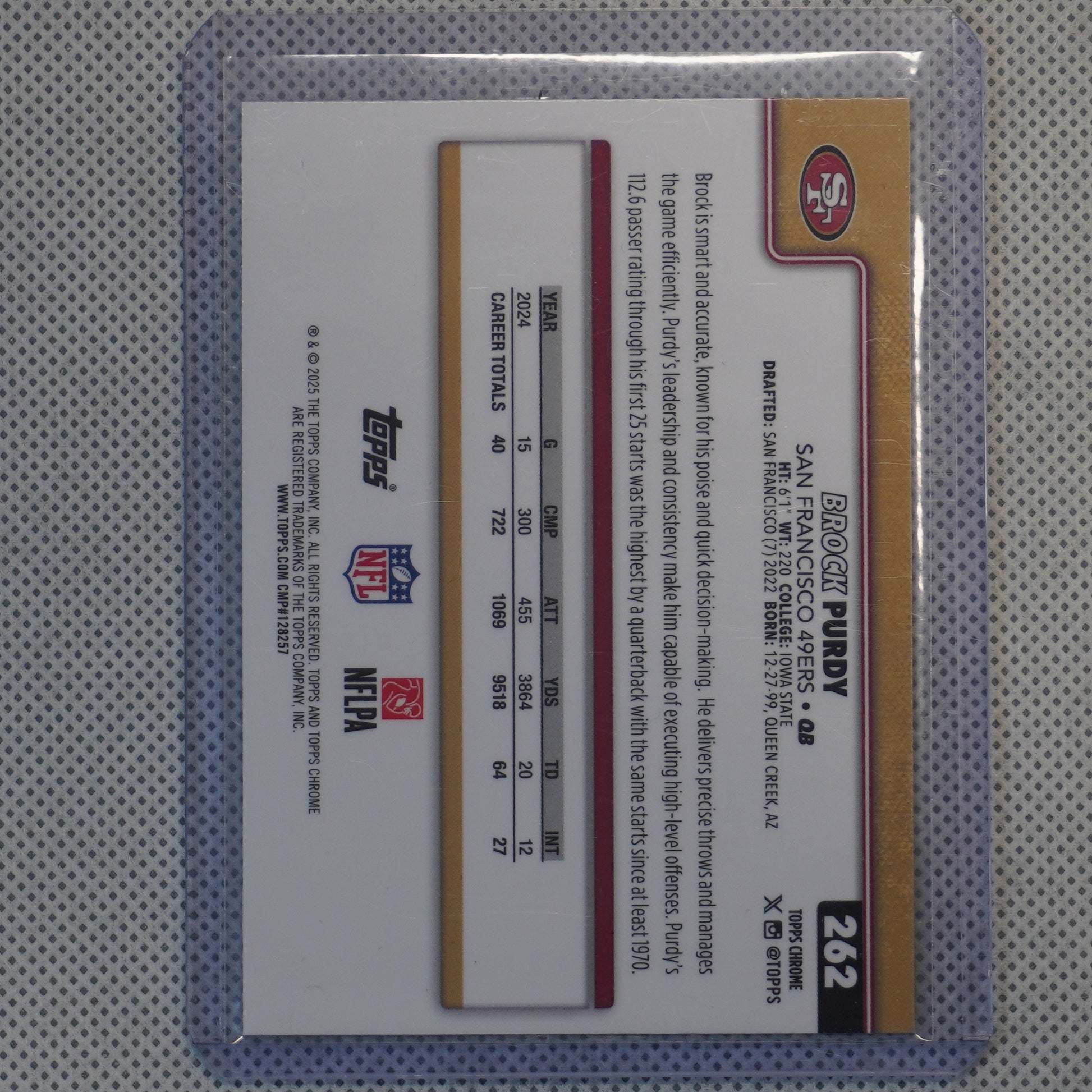 2025 Topps Chrome #262 Brock Purdy Prism Refractor San Francisco 49ers