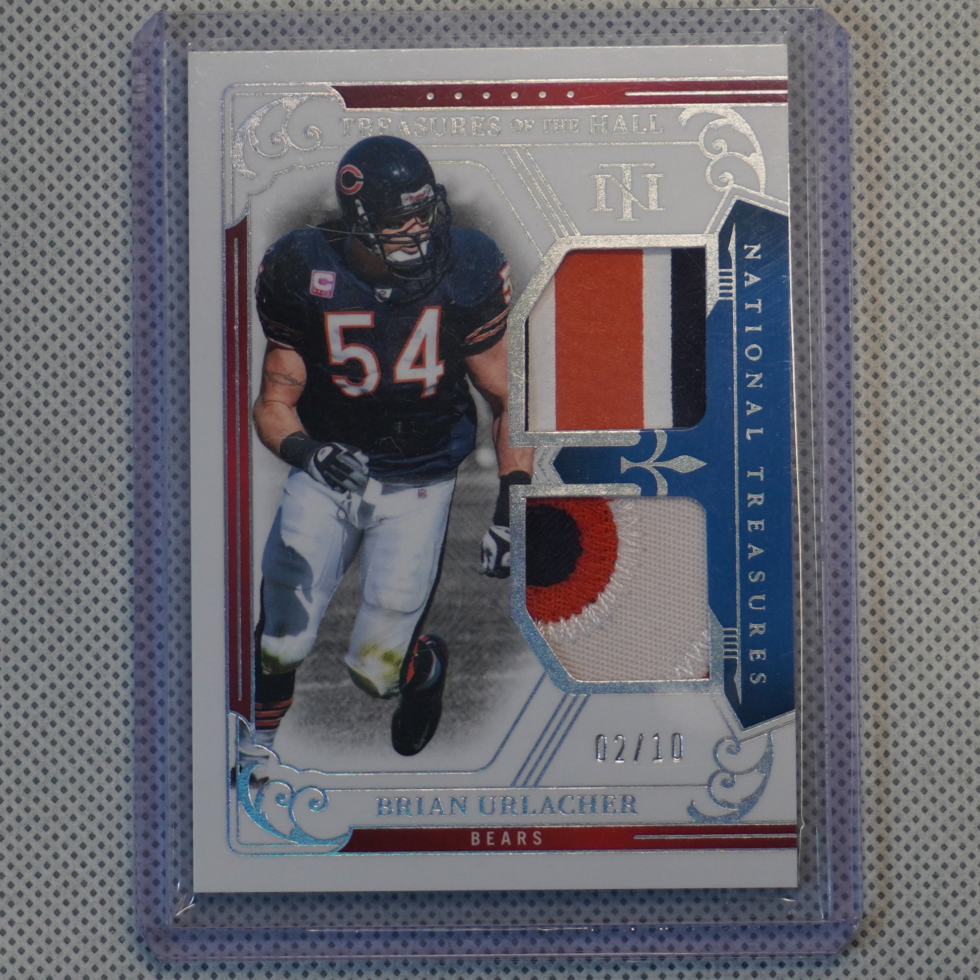 2025 Panini National Treasures #TOTH-BUR Brian Urlacher Treasures of the Hall Holo Silver #/10 Chicago Bears SN,MEM