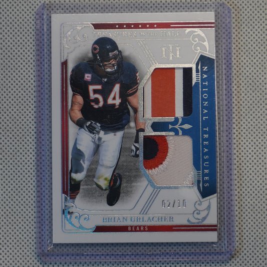 2025 Panini National Treasures #TOTH-BUR Brian Urlacher Treasures of the Hall Holo Silver #/10 Chicago Bears SN,MEM