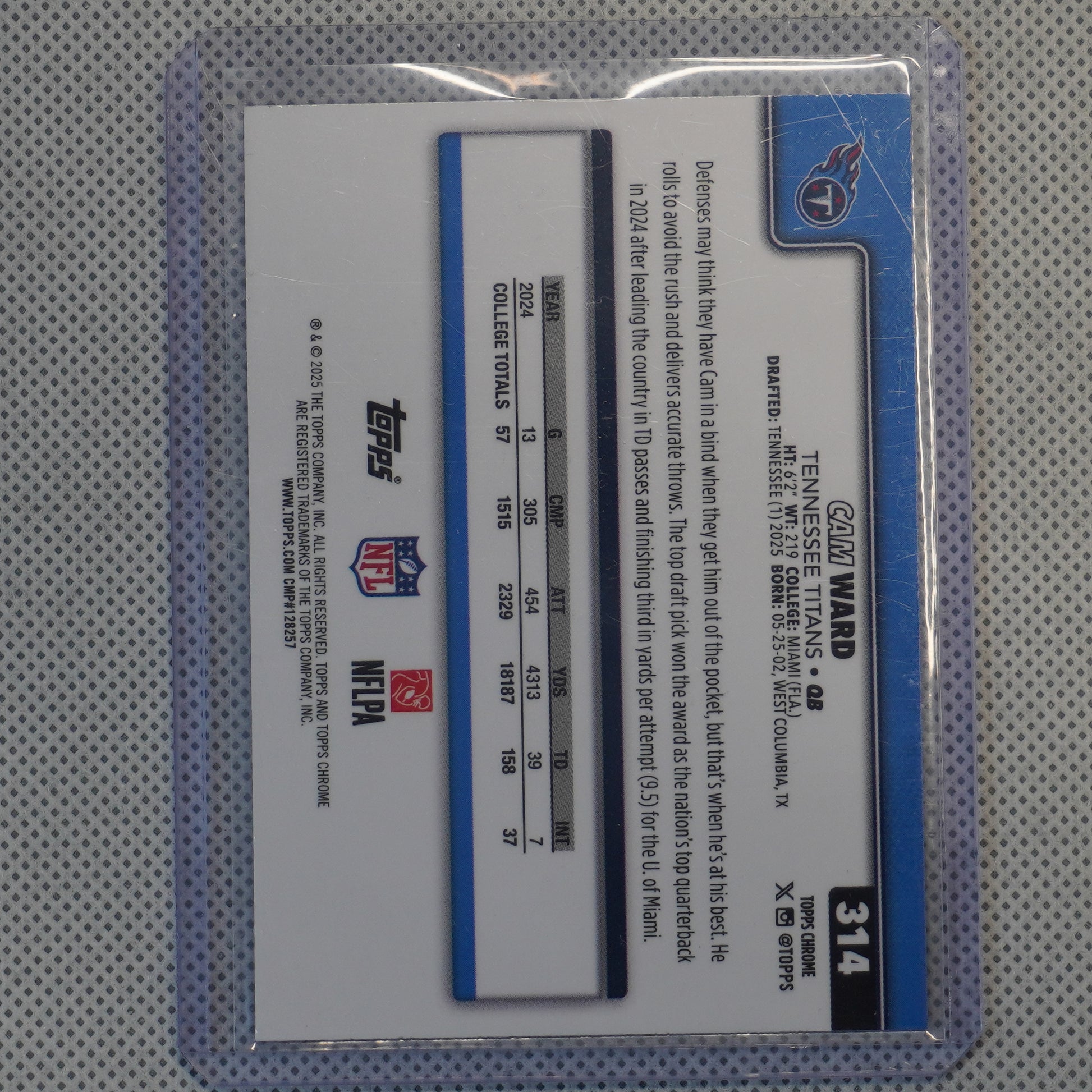 2025 Topps Chrome #314 Cam Ward Tennessee Titans RC