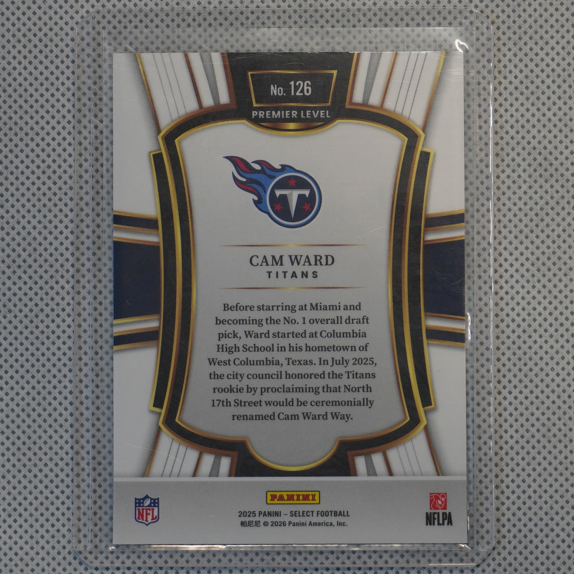 2025 Panini Select #126 Cam Ward Tennessee Titans RC