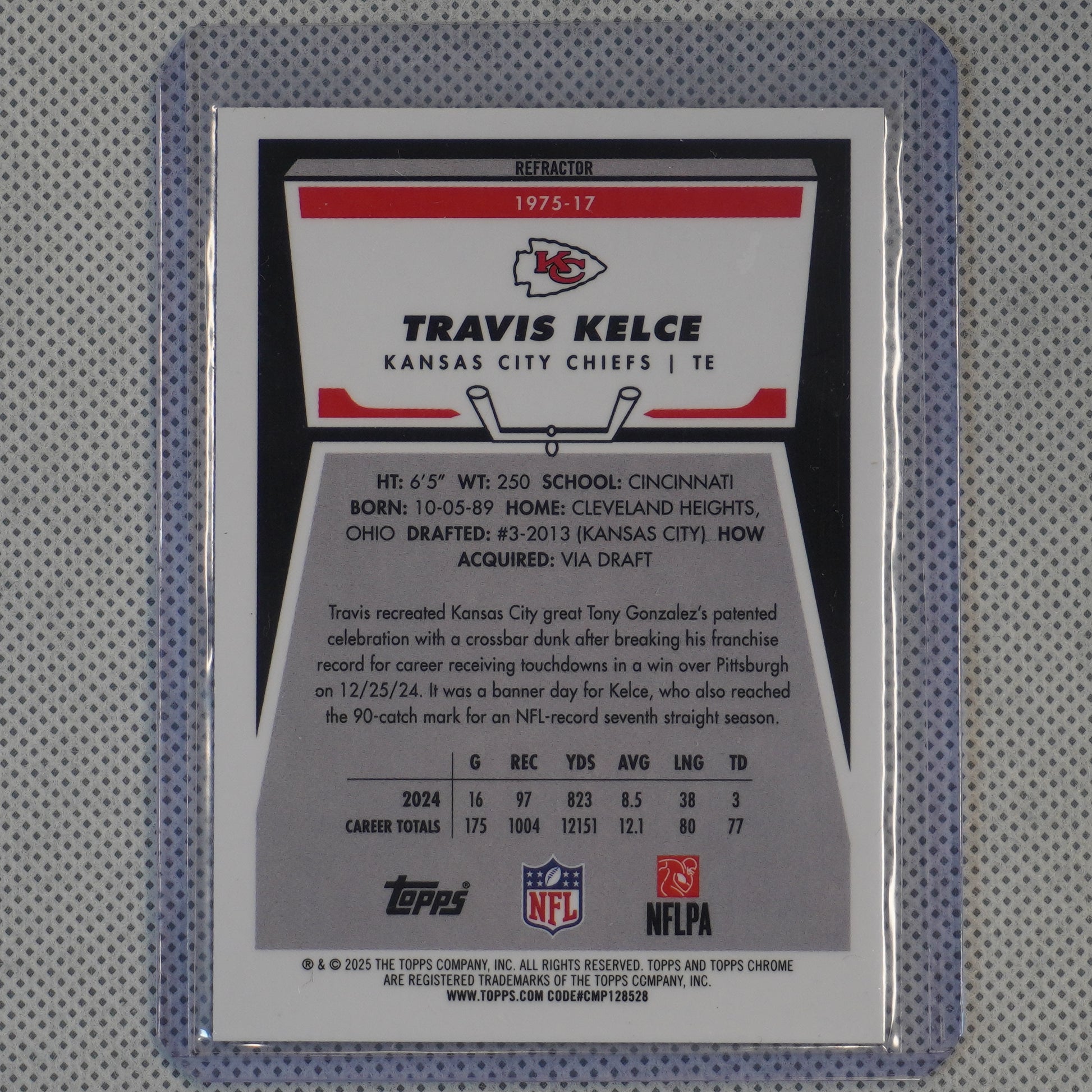 2025 Topps Chrome #1975-17 Travis Kelce 1975 Topps Refractor Kansas City Chiefs