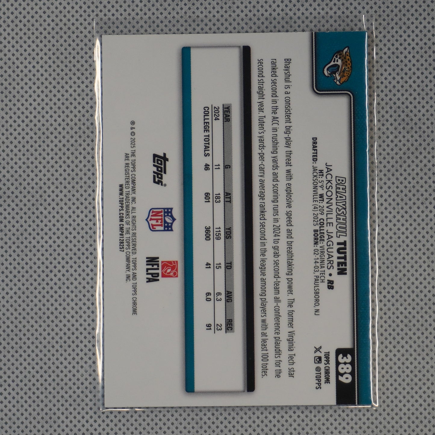 2025 Topps Chrome #389 Bhayshul Tuten Jacksonville Jaguars RC