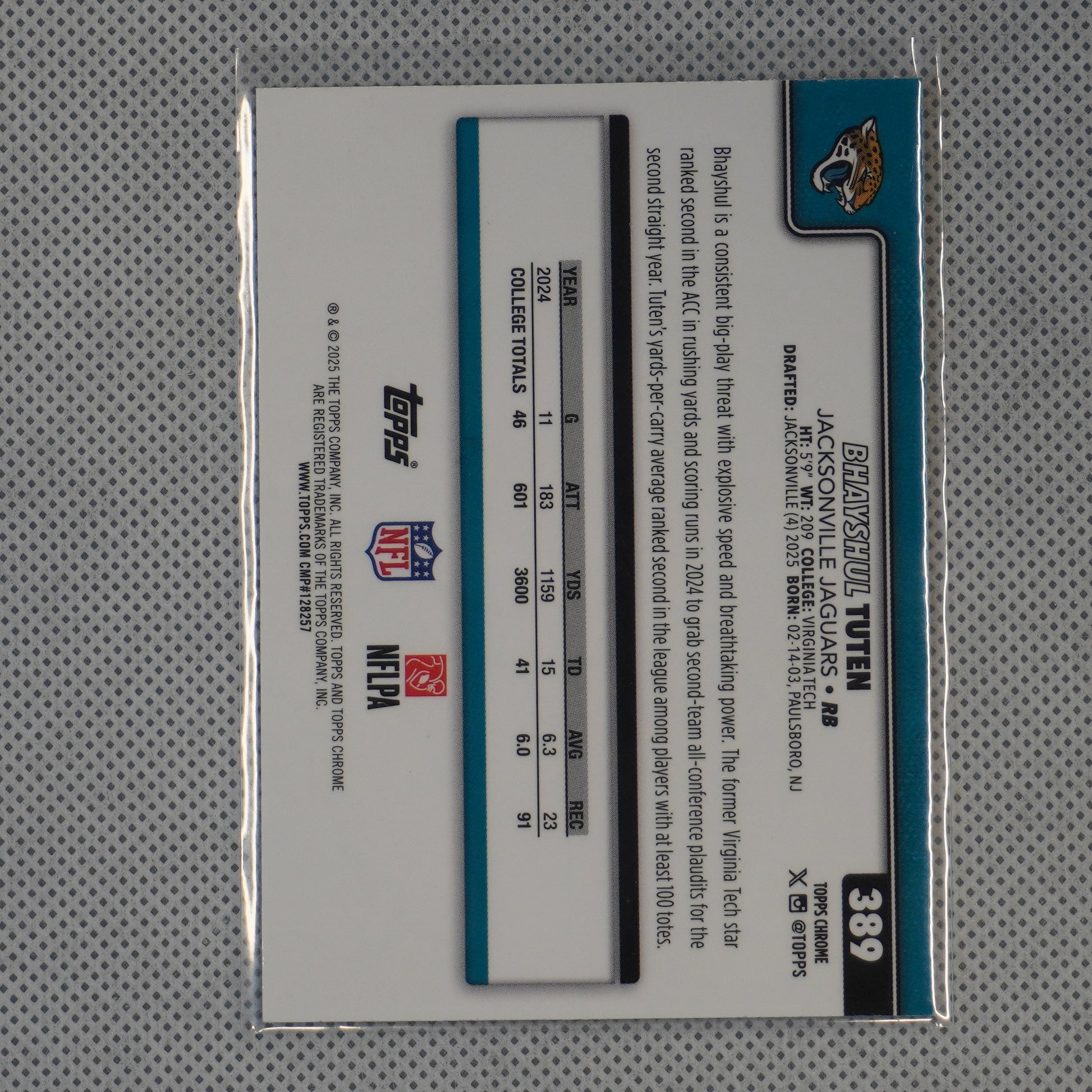 2025 Topps Chrome #389 Bhayshul Tuten Jacksonville Jaguars RC