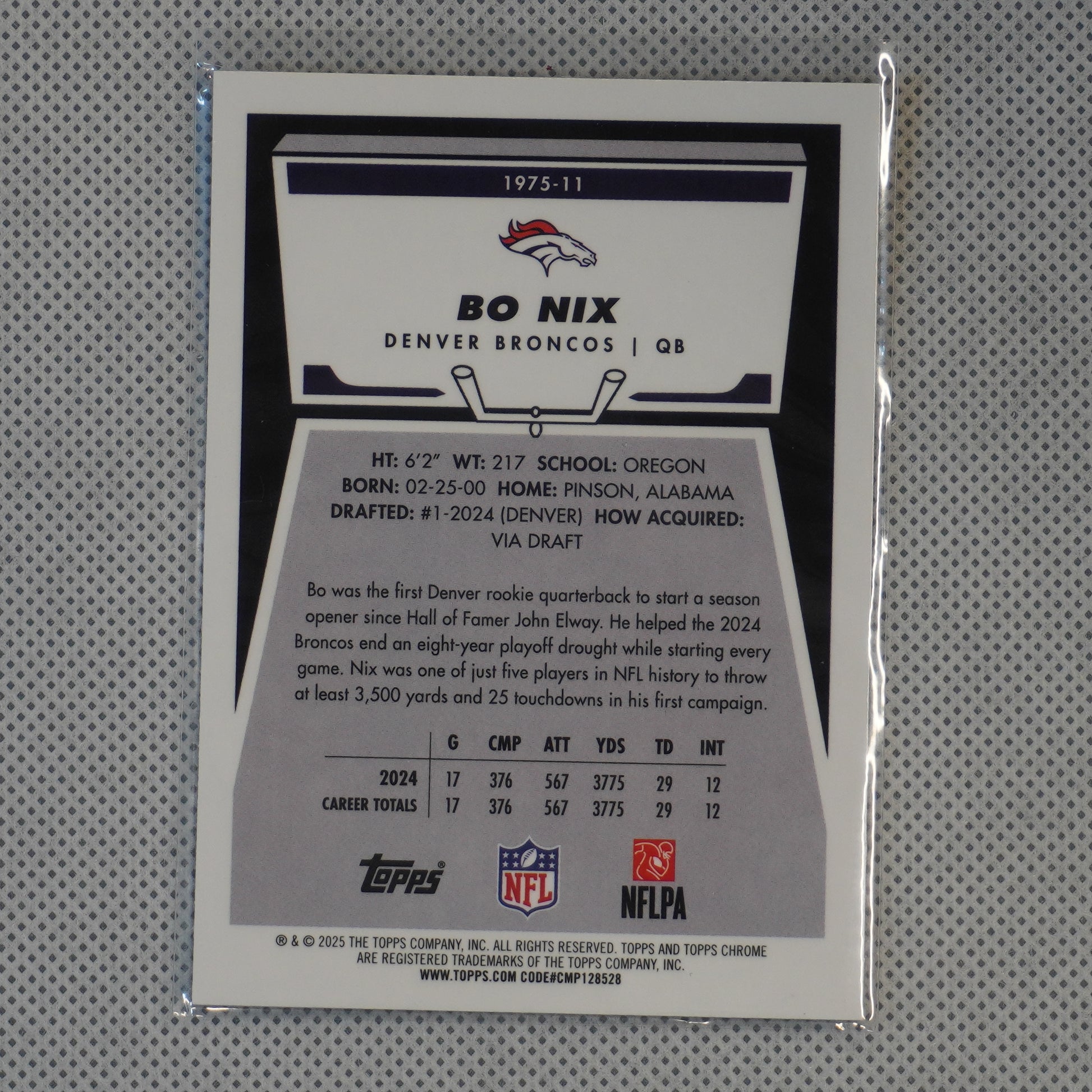 2025 Topps Chrome #1975-11 Bo Nix 1975 Topps Denver Broncos