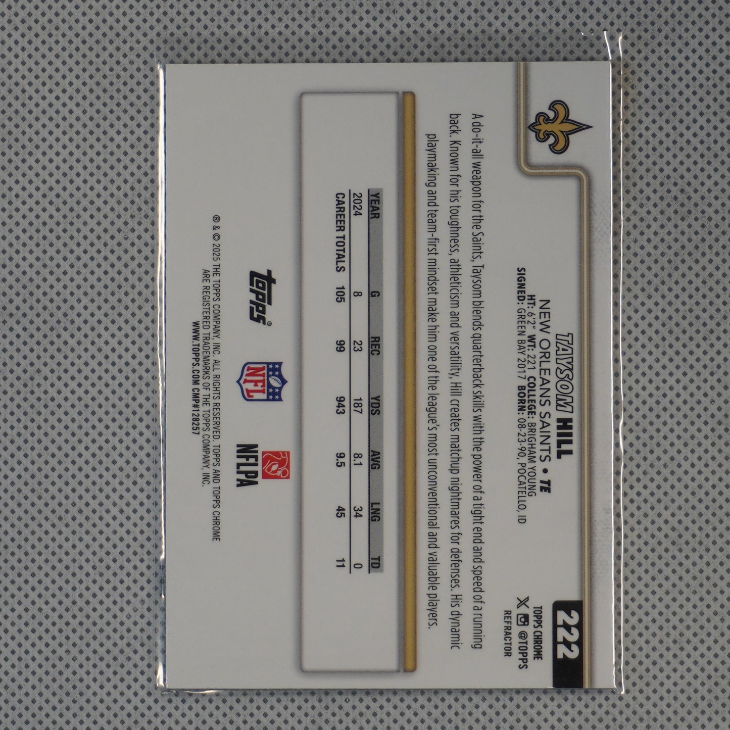 2025 Topps Chrome #222 Taysom Hill Refractor New Orleans Saints