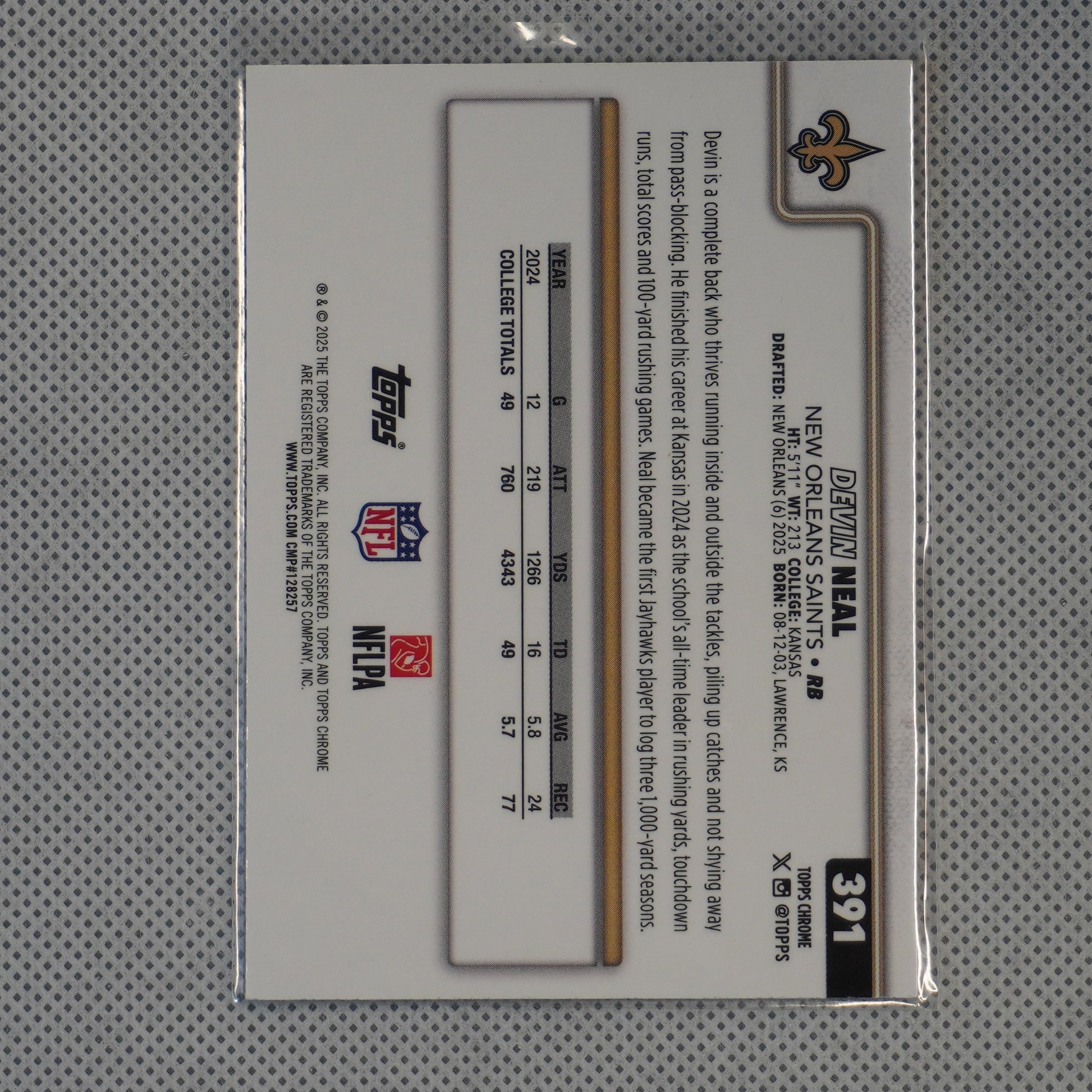 2025 Topps Chrome #391 Devin Neal New Orleans Saints RC