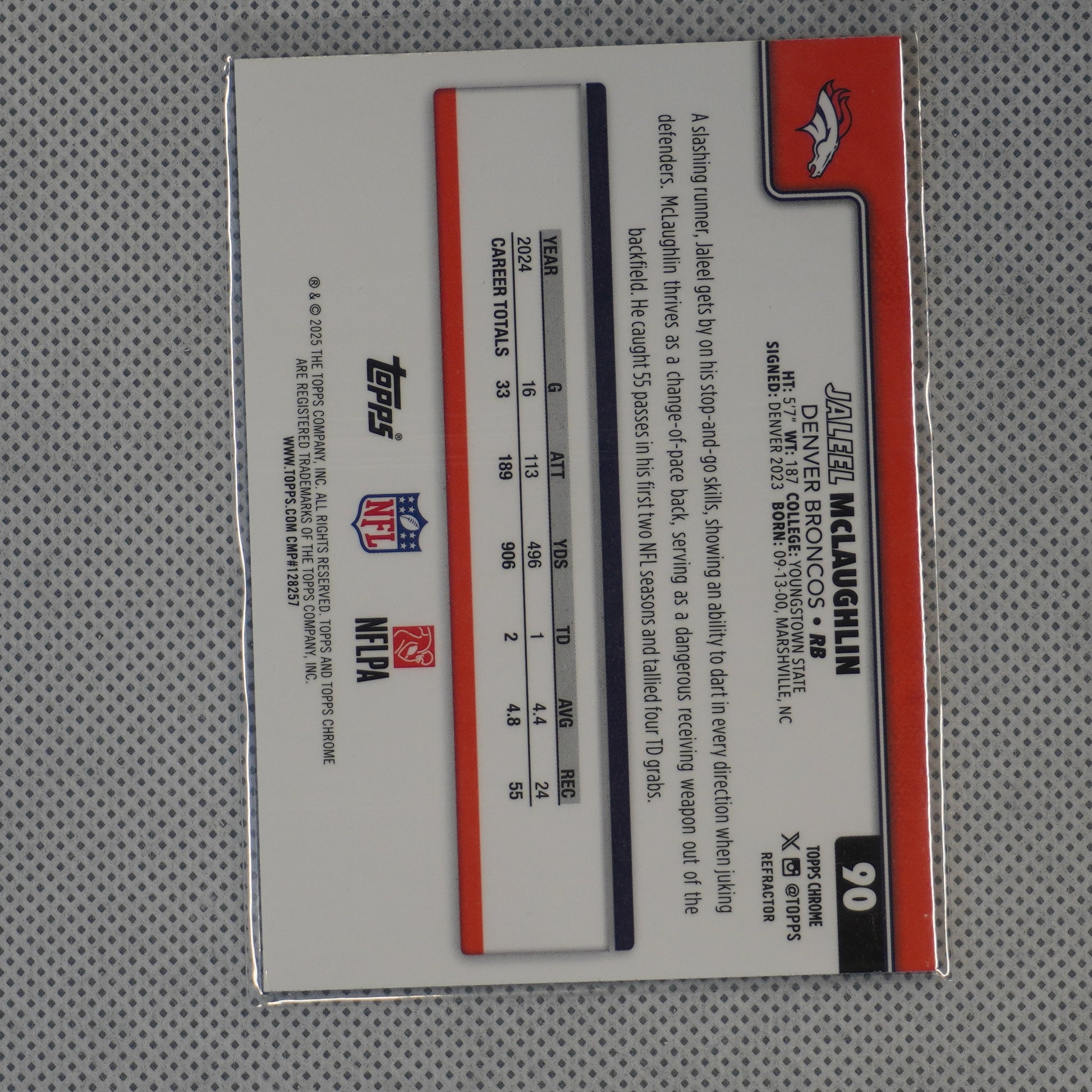 2025 Topps Chrome #90 Jaleel McLaughlin Refractor Denver Broncos