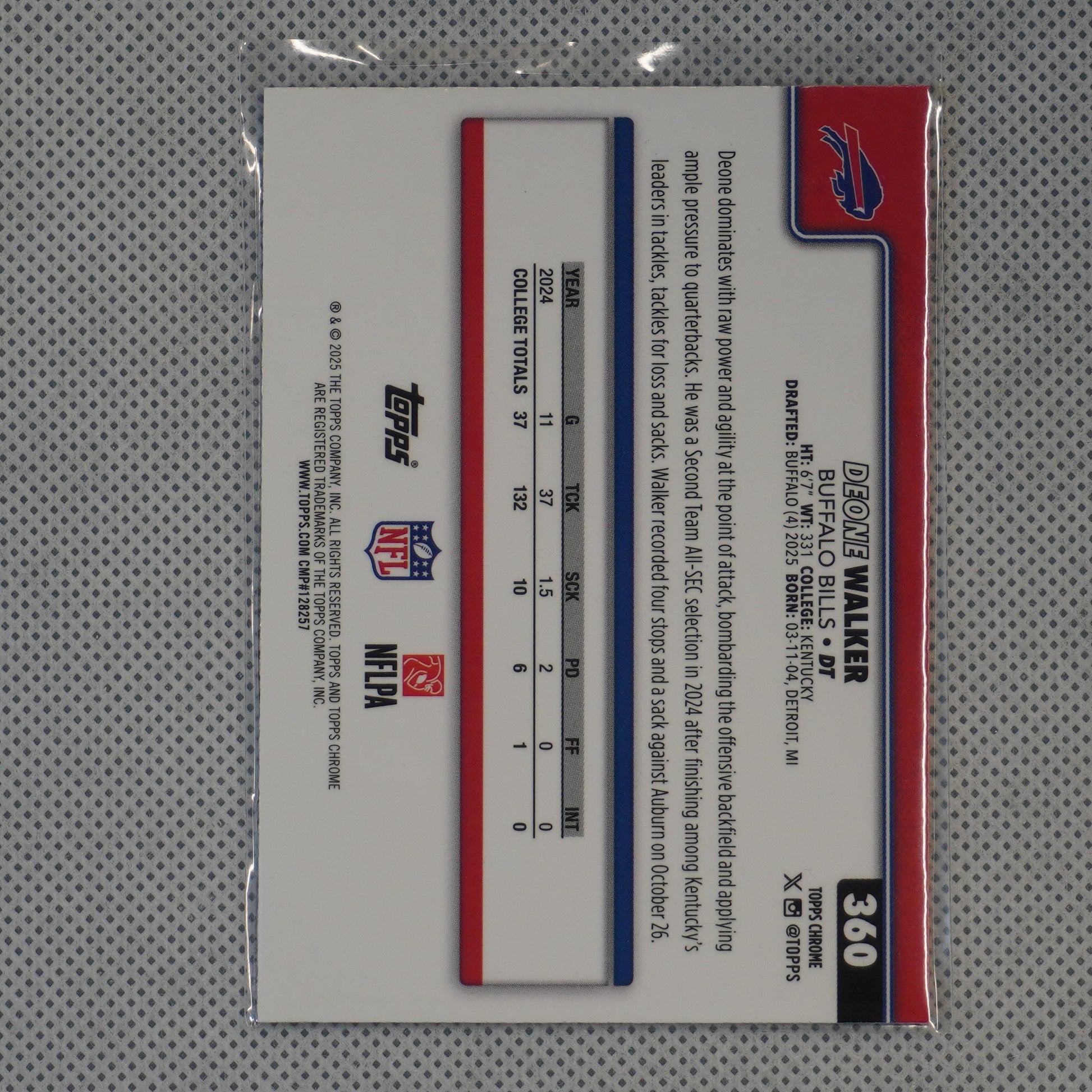 2025 Topps Chrome #360 Deone Walker Buffalo Bills RC