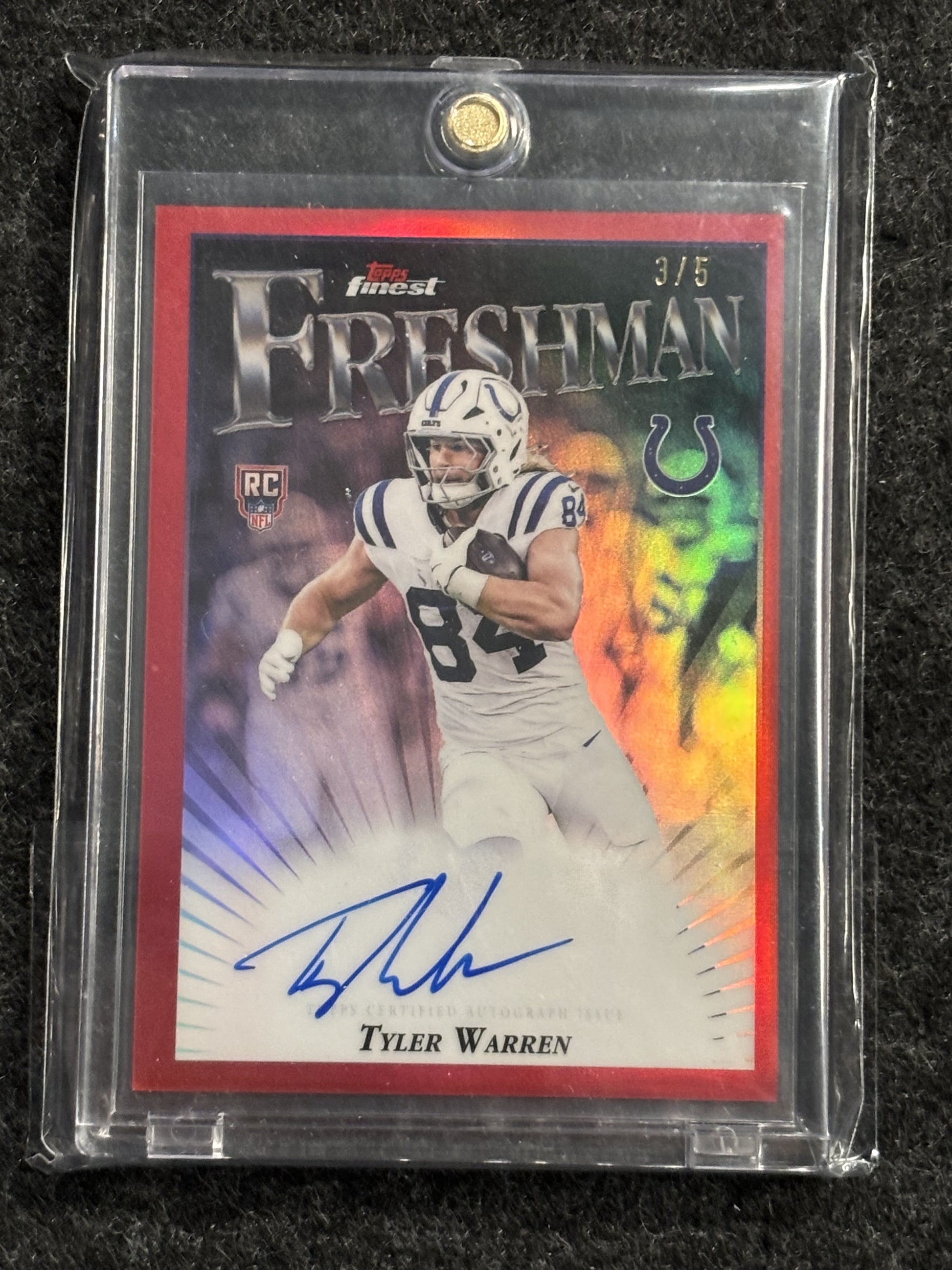 2025 Finest #FFA-TW Tyler Warren Finest Freshman Autographs Red Refractor #/5 Indianapolis Colts SN,AU