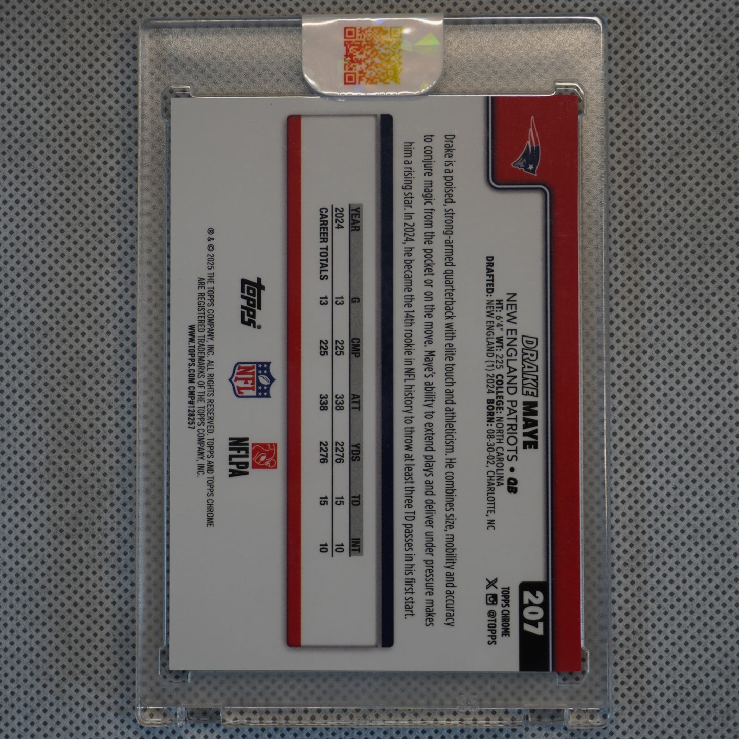 2025 Topps Chrome #207 Drake Maye Gold Refractor Lava New England Patriots SN