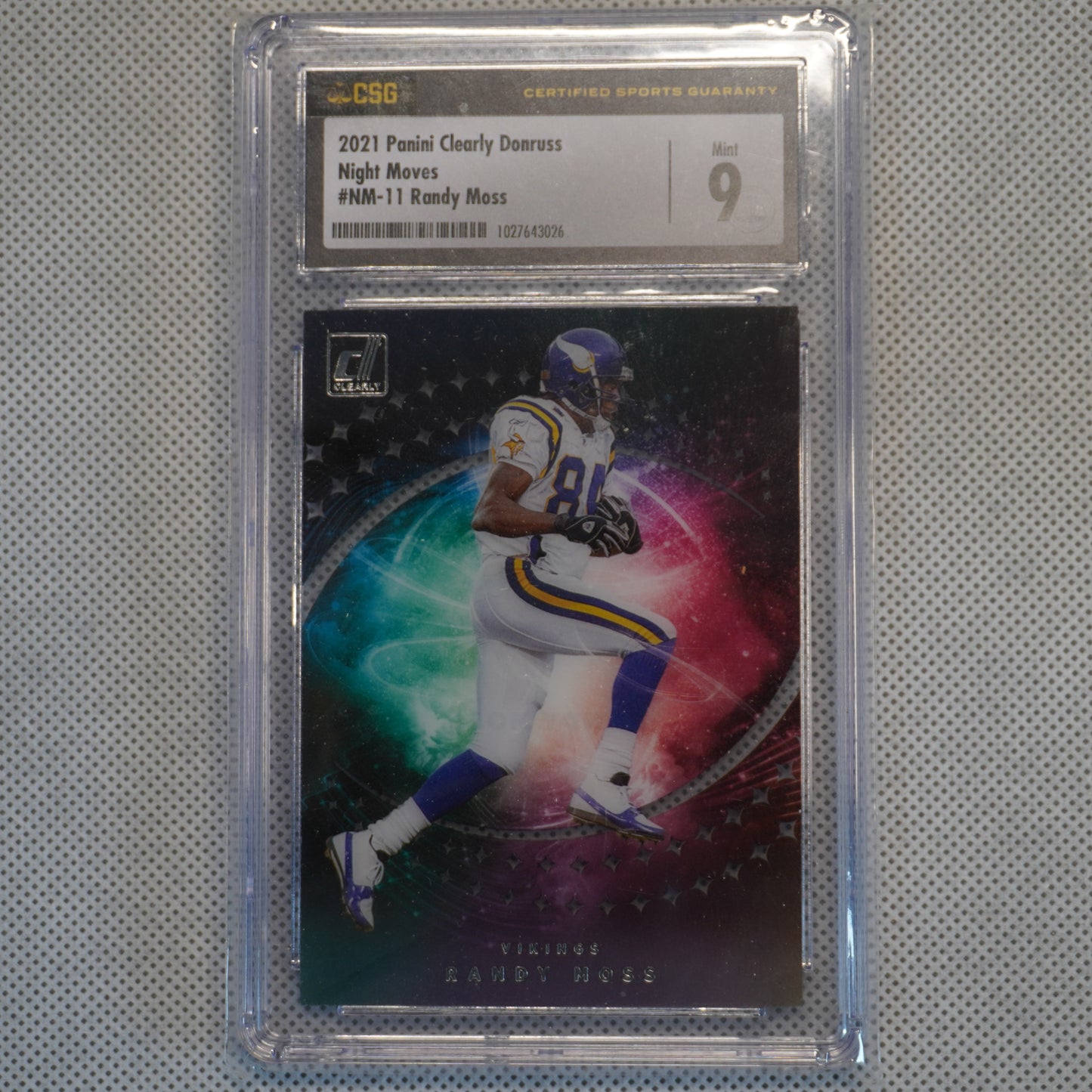 2021 Clearly Donruss #NM-11 Randy Moss Night Moves CSG 9 Minnesota Vikings