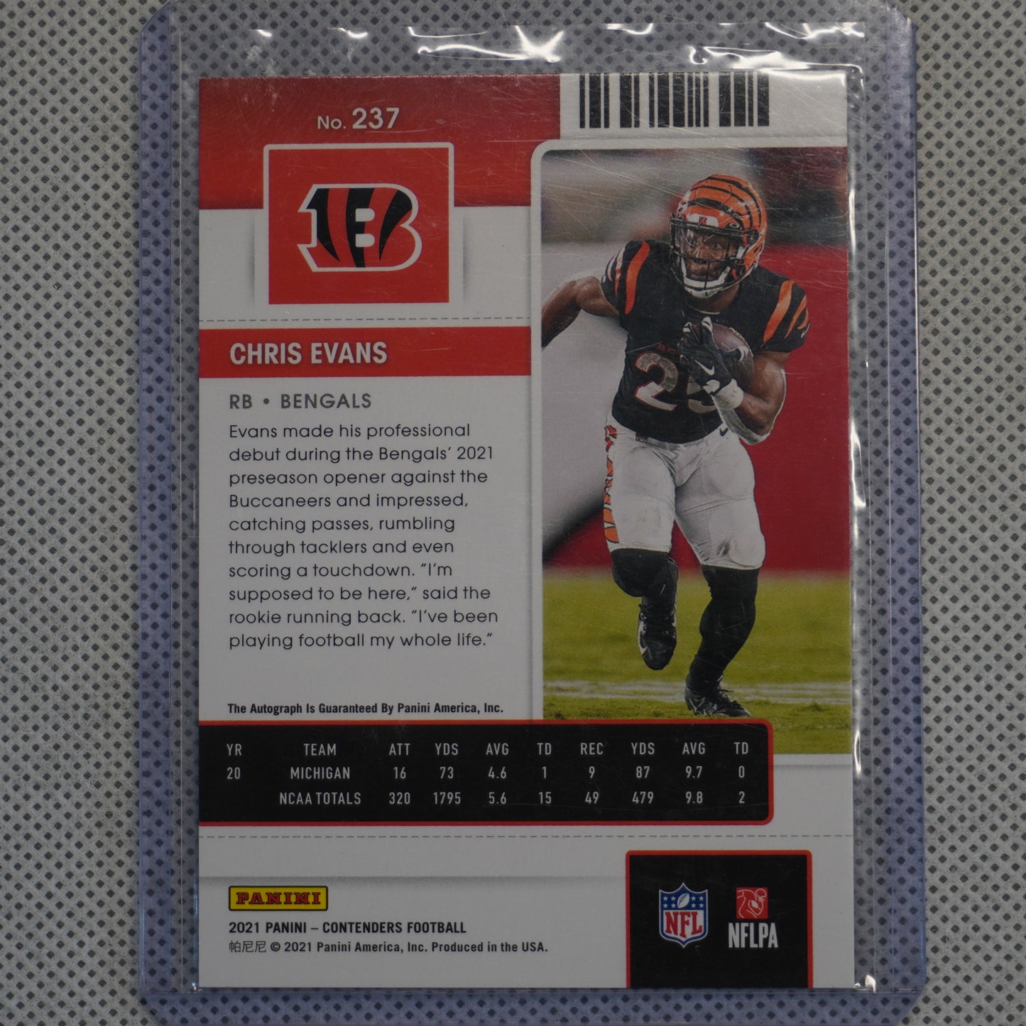2021 Panini Contenders #237 Chris Evans Playoff Ticket #/99 Cincinnati Bengals SN,RC,AU