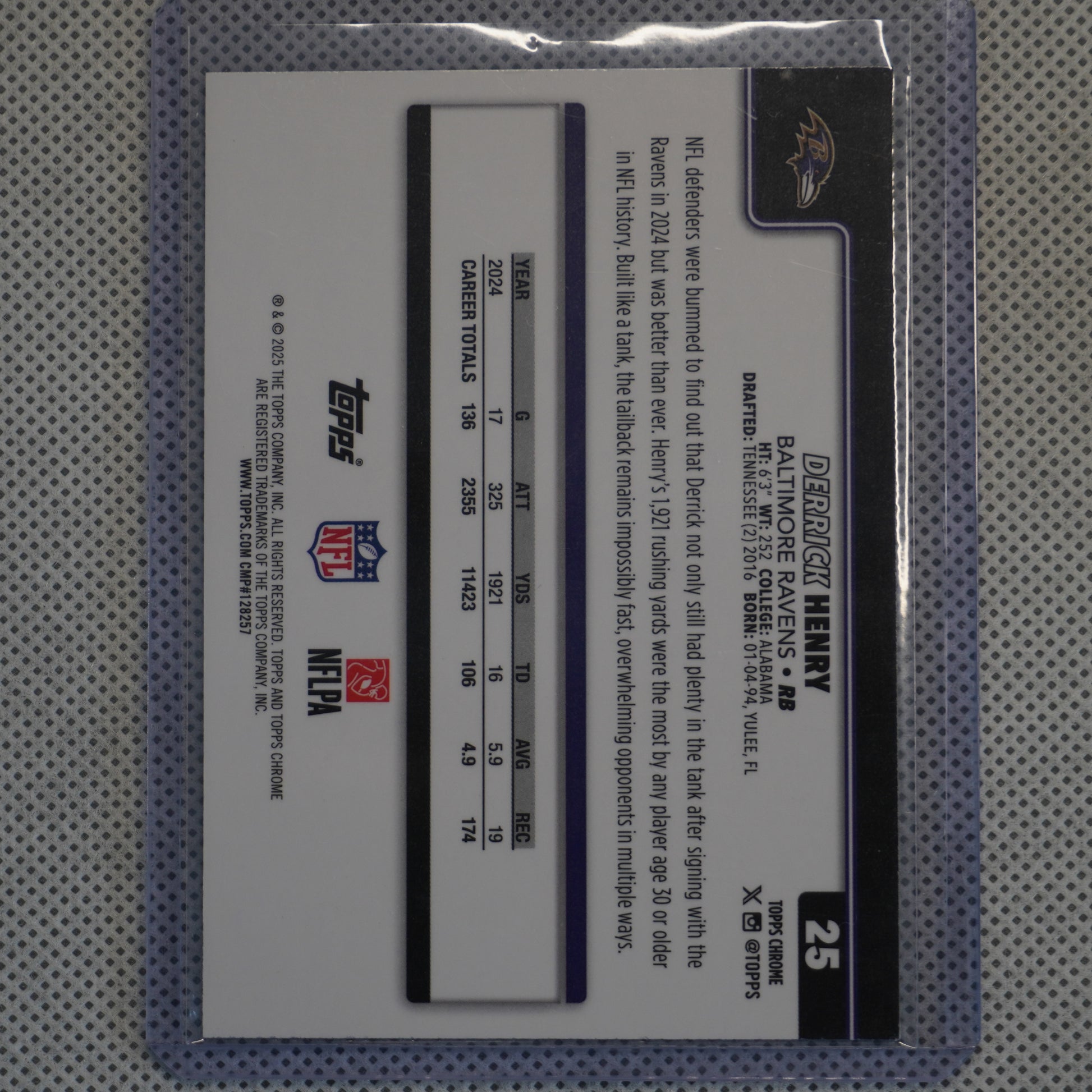 2025 Topps Chrome #25 Derrick Henry Aqua Wave Refractor #/199 Baltimore Ravens SN
