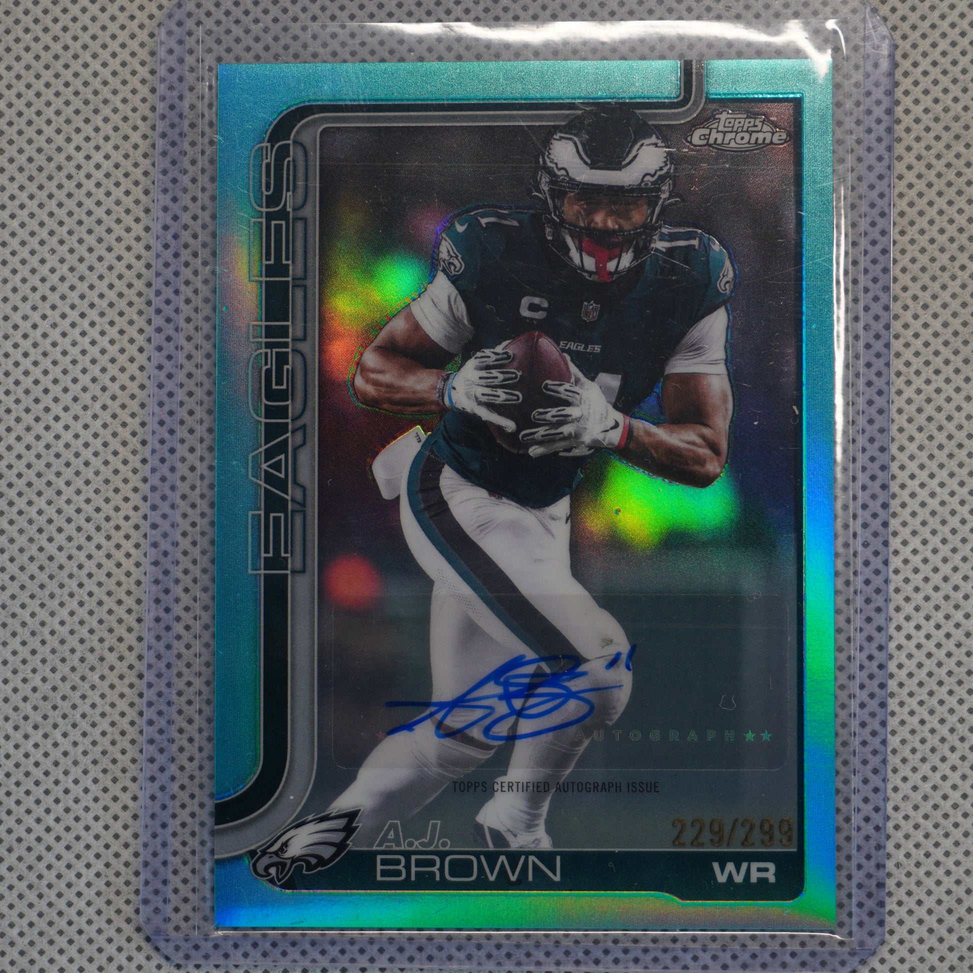 2025 Topps Chrome #BA-AB A.J. Brown Chrome Autographs Teal Refractor #/299 Philadelphia Eagles SN,AU