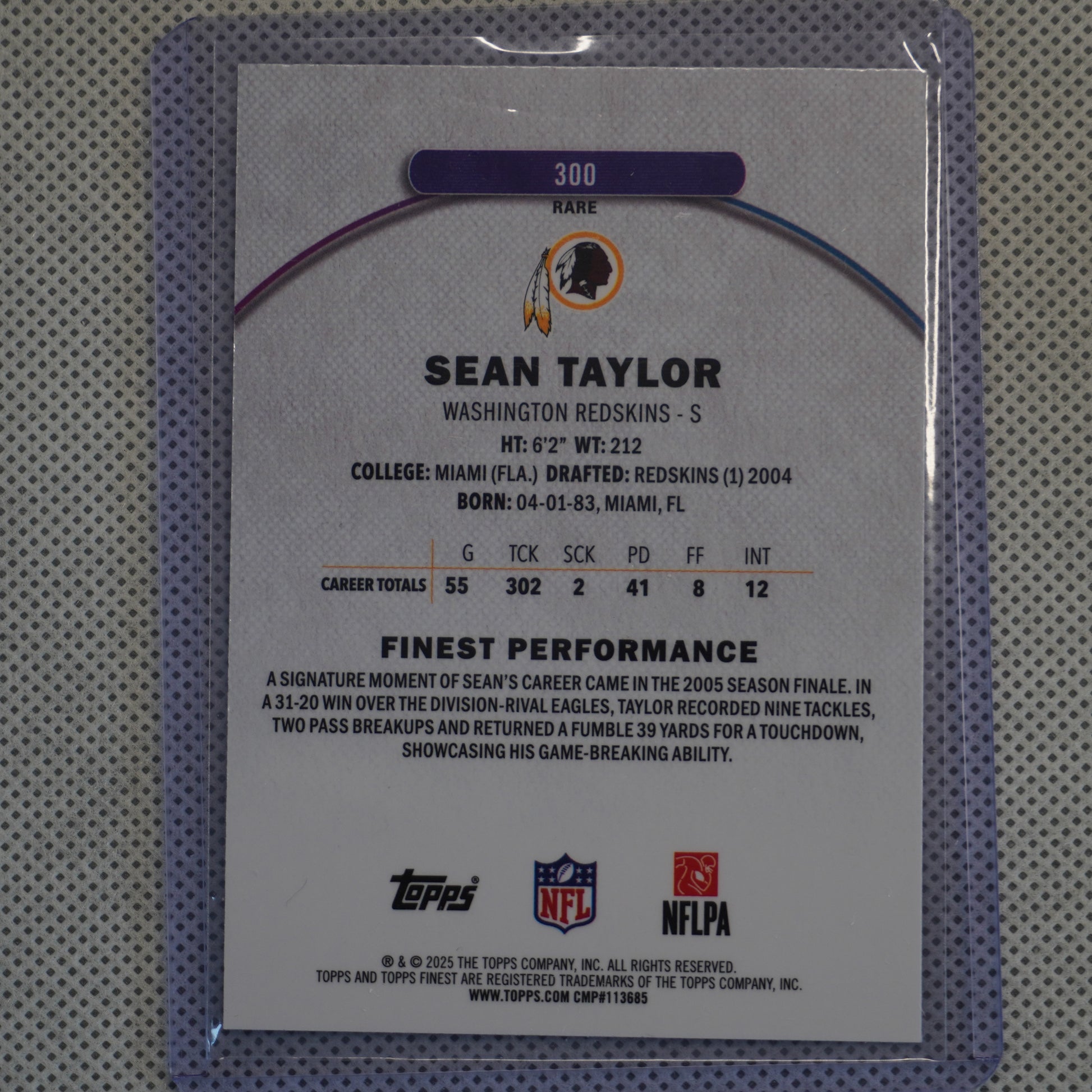 2025 Finest #300 Sean Taylor Washington Redskins