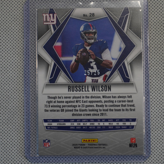 2025 Panini Phoenix #28 Russell Wilson Ash Mojo Prizm Bookend New York Giants SN