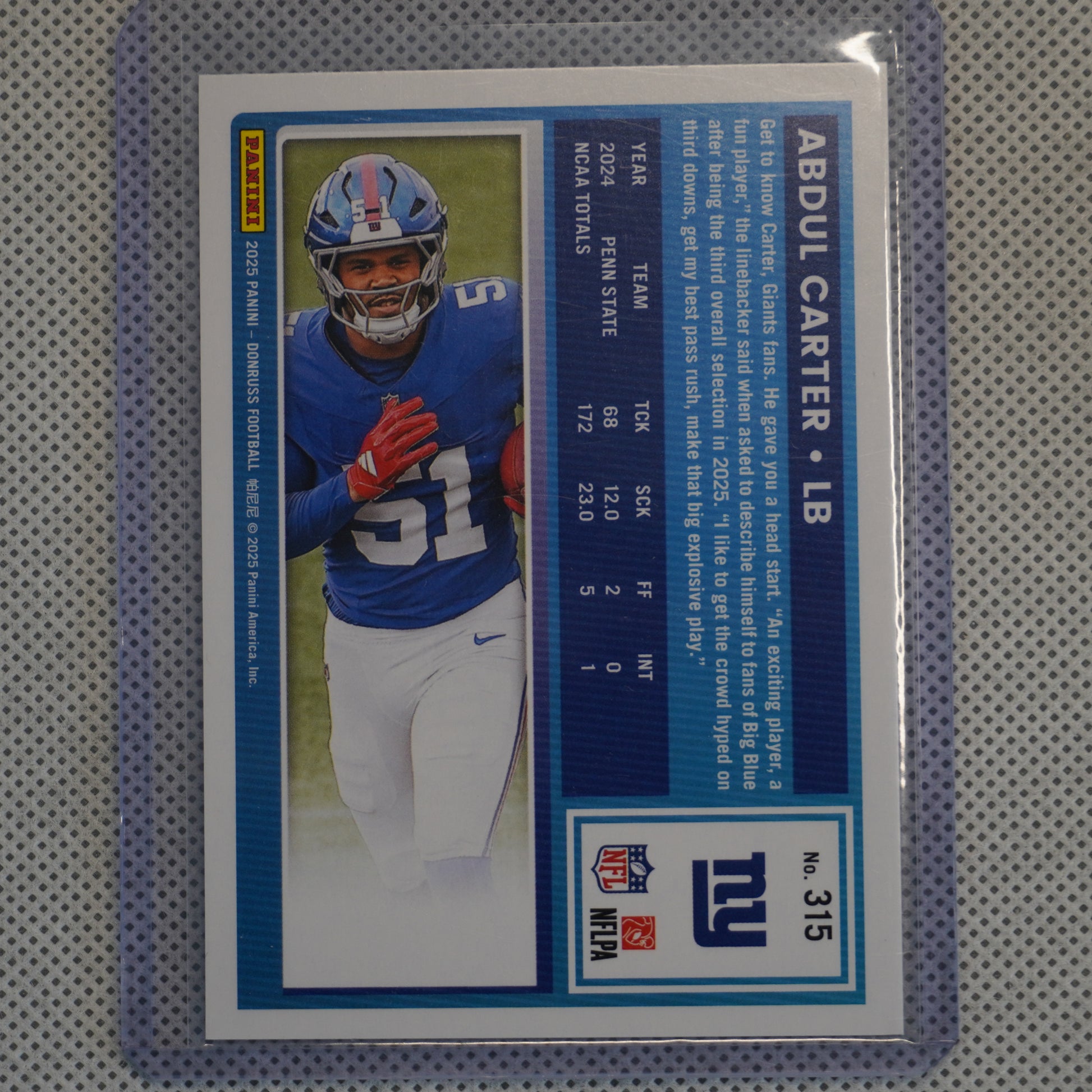 2025 Donruss #315 Abdul Carter New York Giants RC