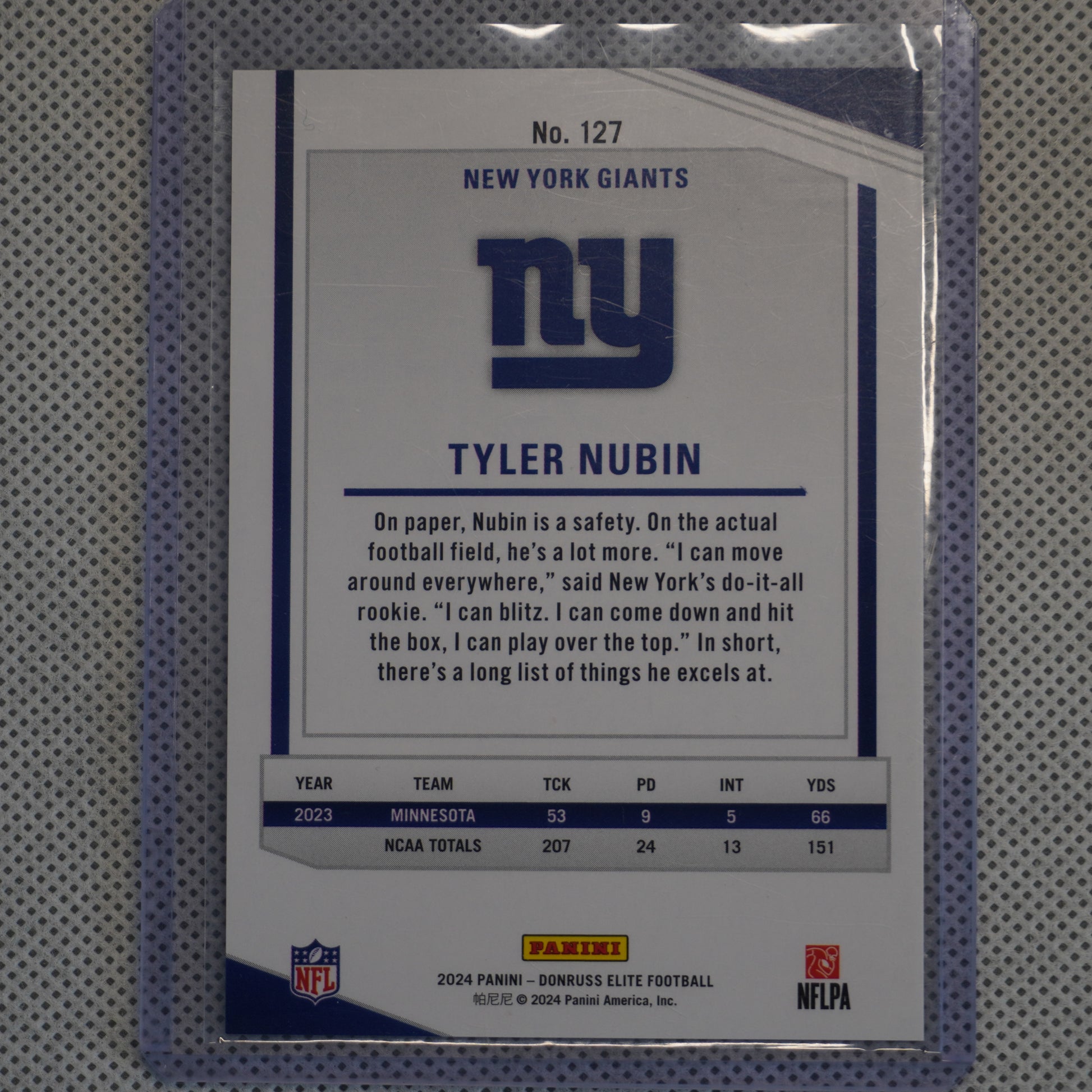 2024 Donruss Elite #127 Tyler Nubin Maroon #/249 New York Giants SN,RC