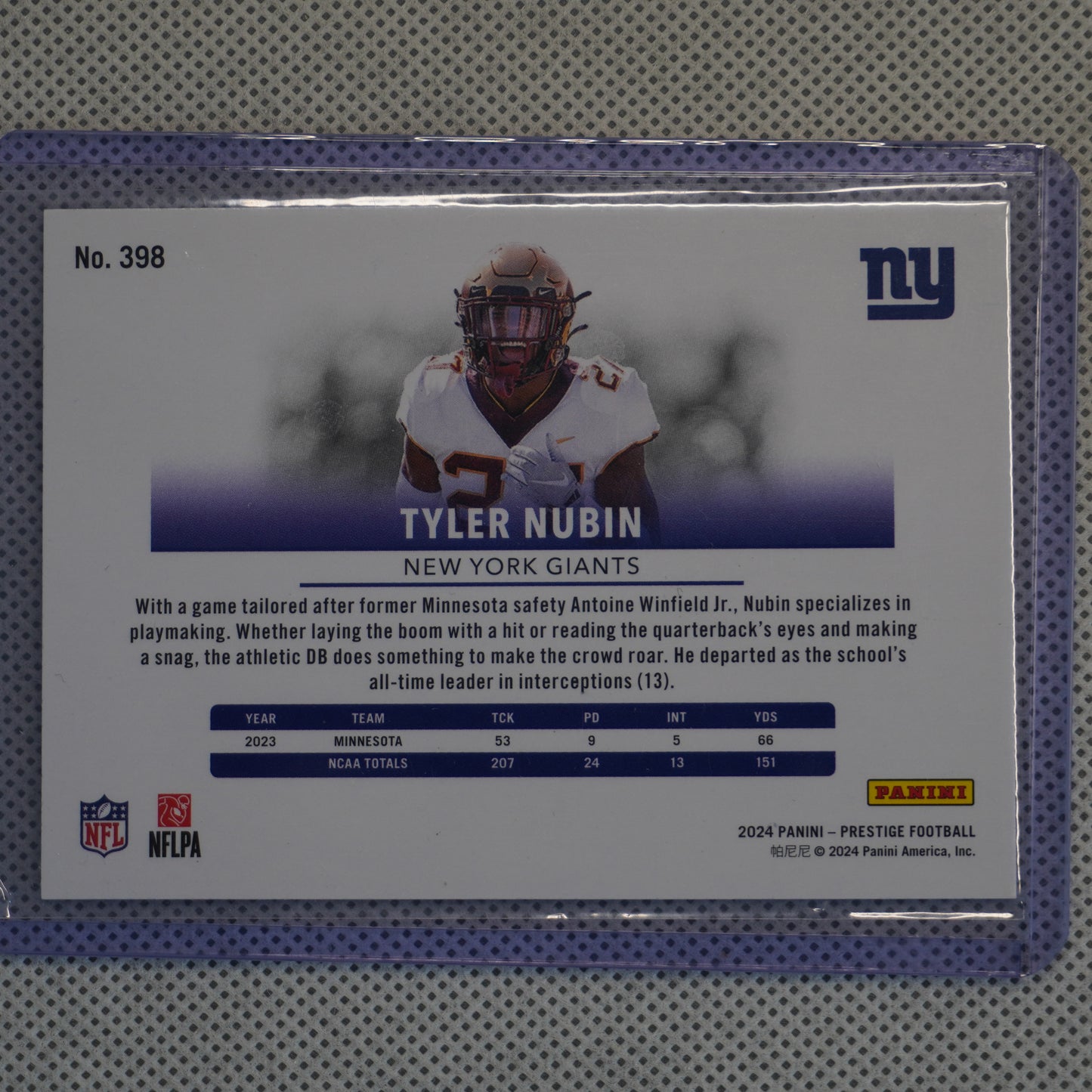 2024 Panini Prestige #398 Tyler Nubin New York Giants RC