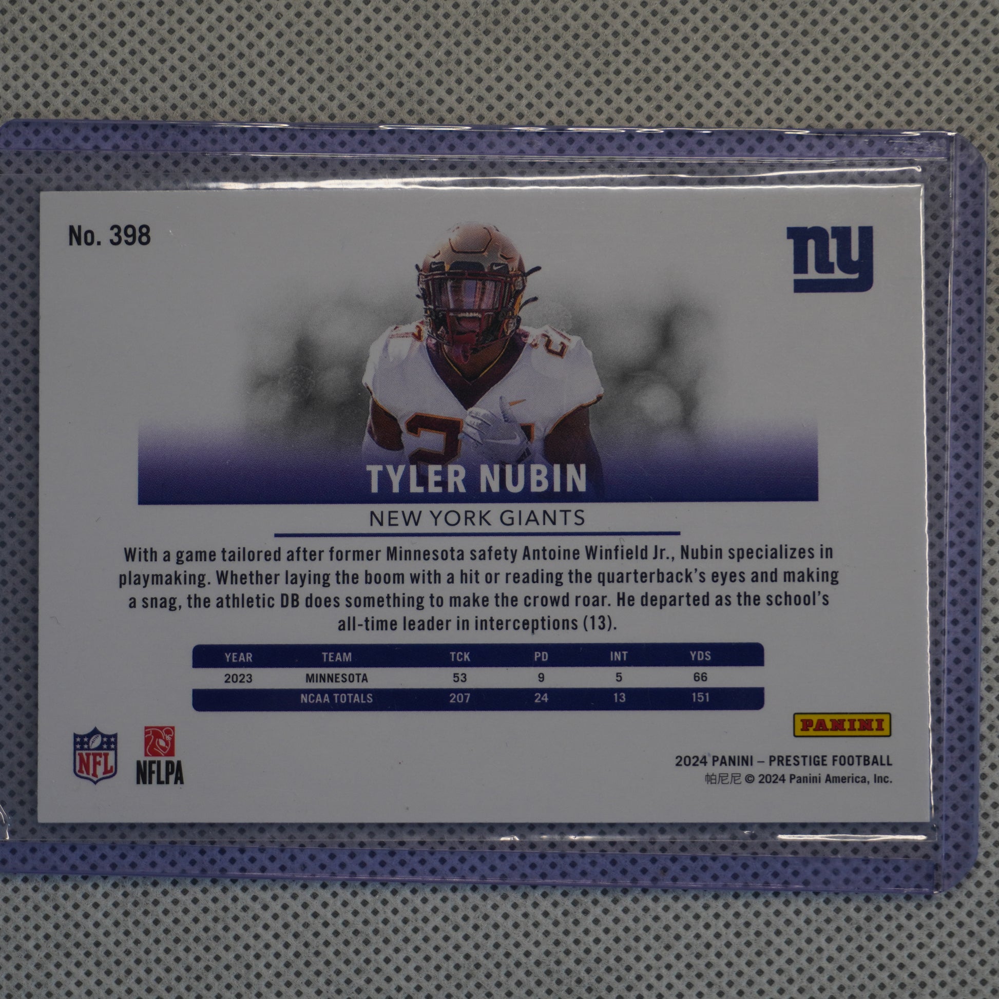 2024 Panini Prestige #398 Tyler Nubin New York Giants RC