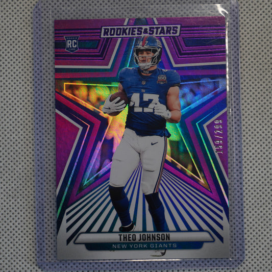 2024 Panini Rookies & Stars #191 Theo Johnson Purple #/299 New York Giants SN