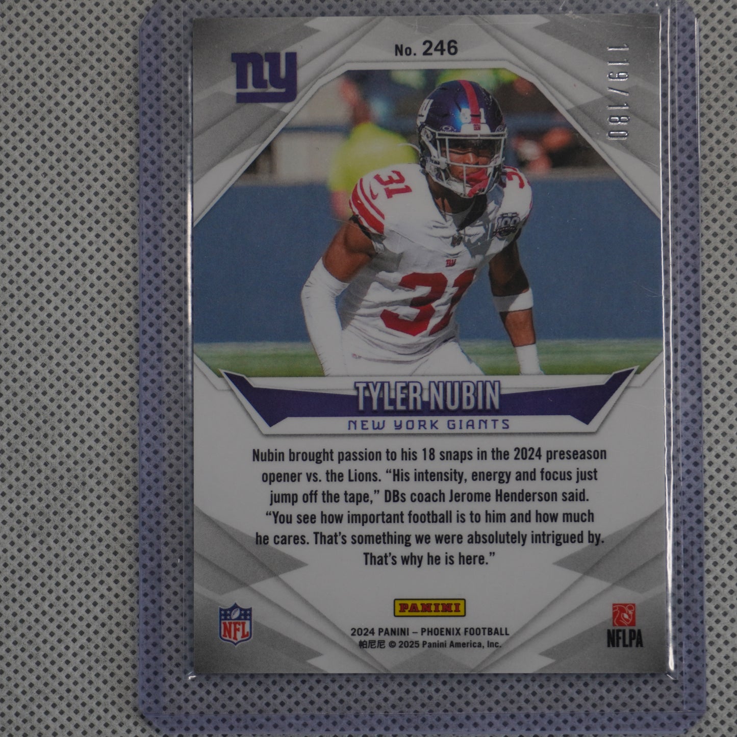 2024 Panini Phoenix #246 Tyler Nubin Stars #/180 New York Giants SN,RC
