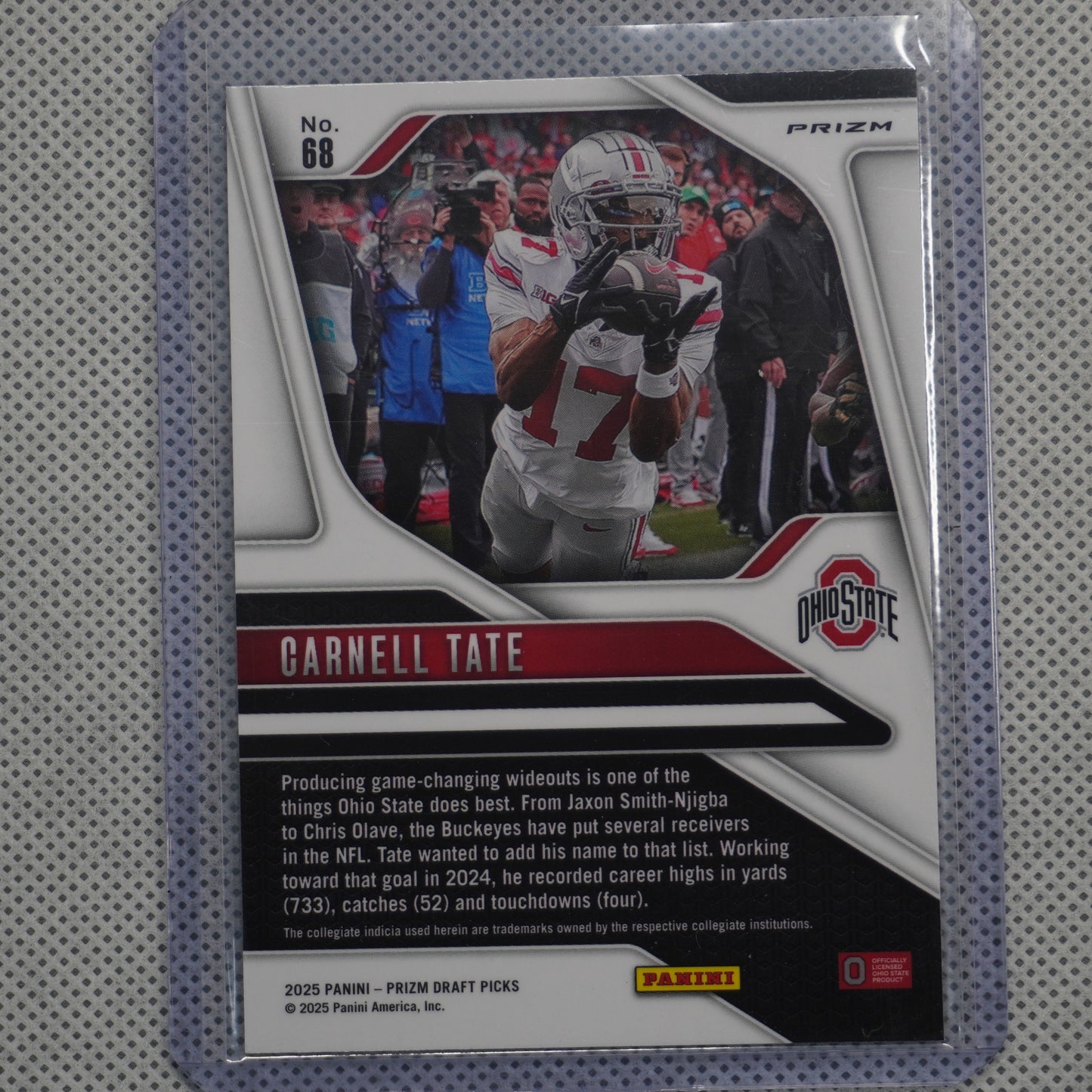 2025 Panini Prizm Draft Picks #68 Carnell Tate Prizms Gold Ice Ohio State Buckeyes
