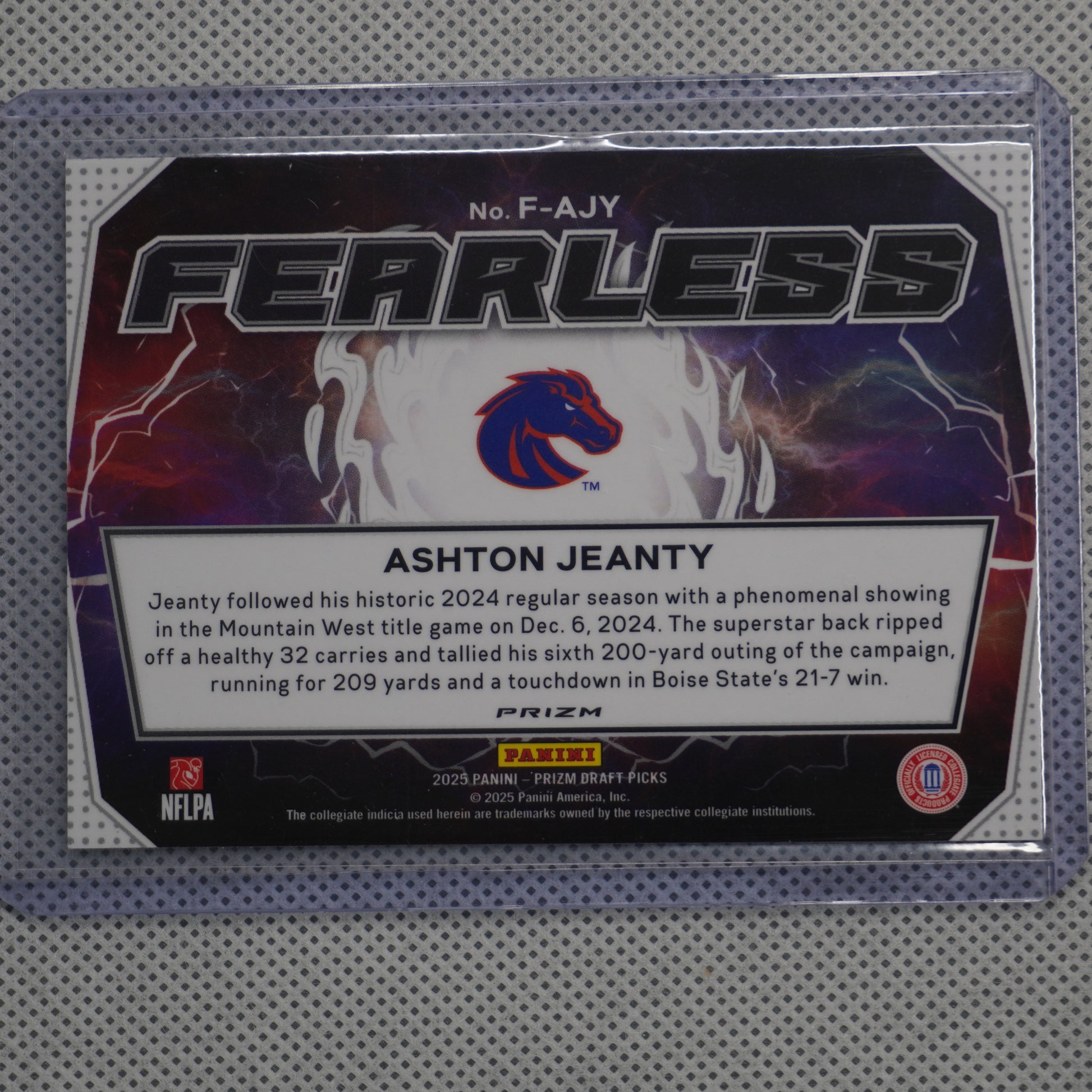 2025 Panini Prizm Draft Picks #F-AJY Ashton Jeanty Fearless Gold Ice Boise State Broncos