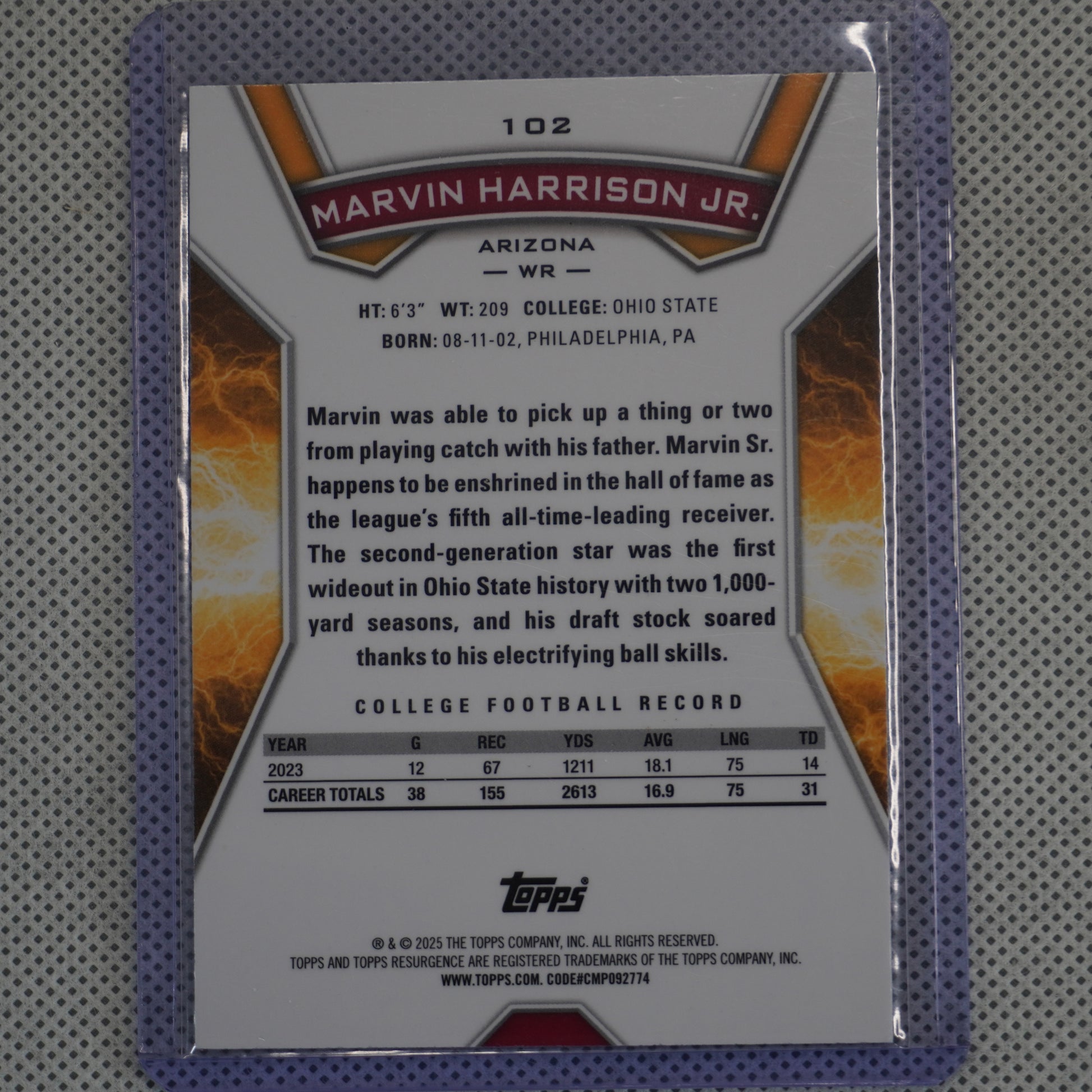 2024 Topps Resurgence #102 Marvin Harrison Jr. Refractor Arizona Cardinals RC